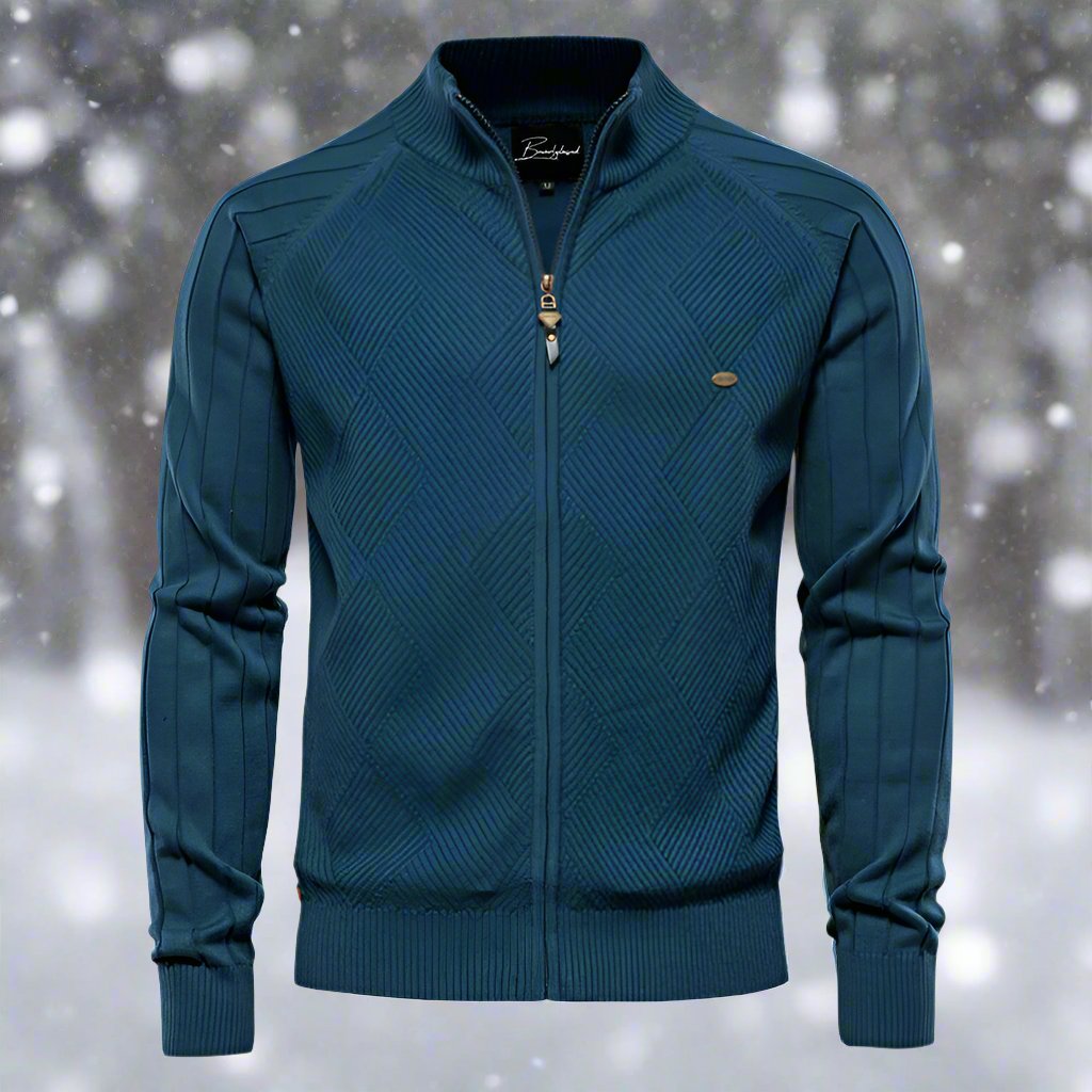 Men’s Knitted Jacket – Regular Fit – High Collar – Zipper Front – Ribbed Cuffs – Wool Blend