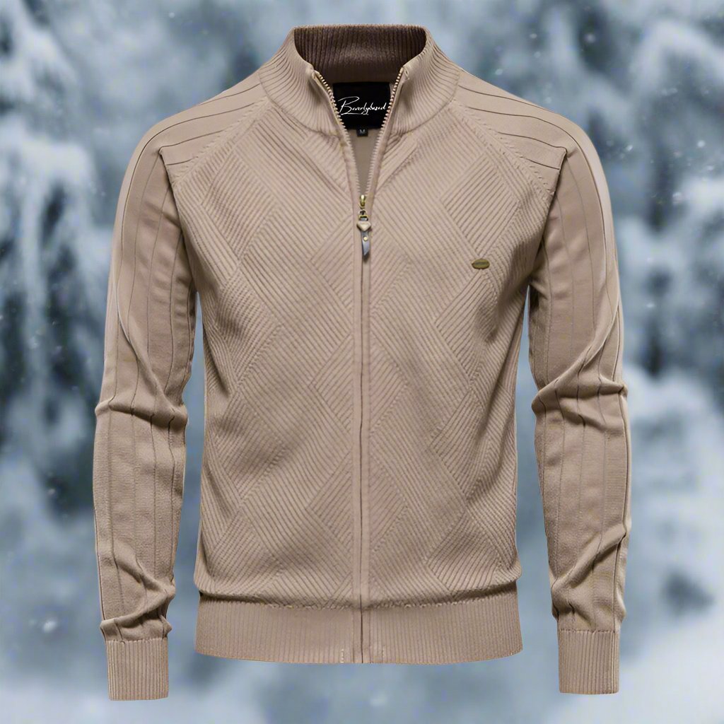 Men’s Knitted Jacket – Regular Fit – High Collar – Zipper Front – Ribbed Cuffs – Wool Blend