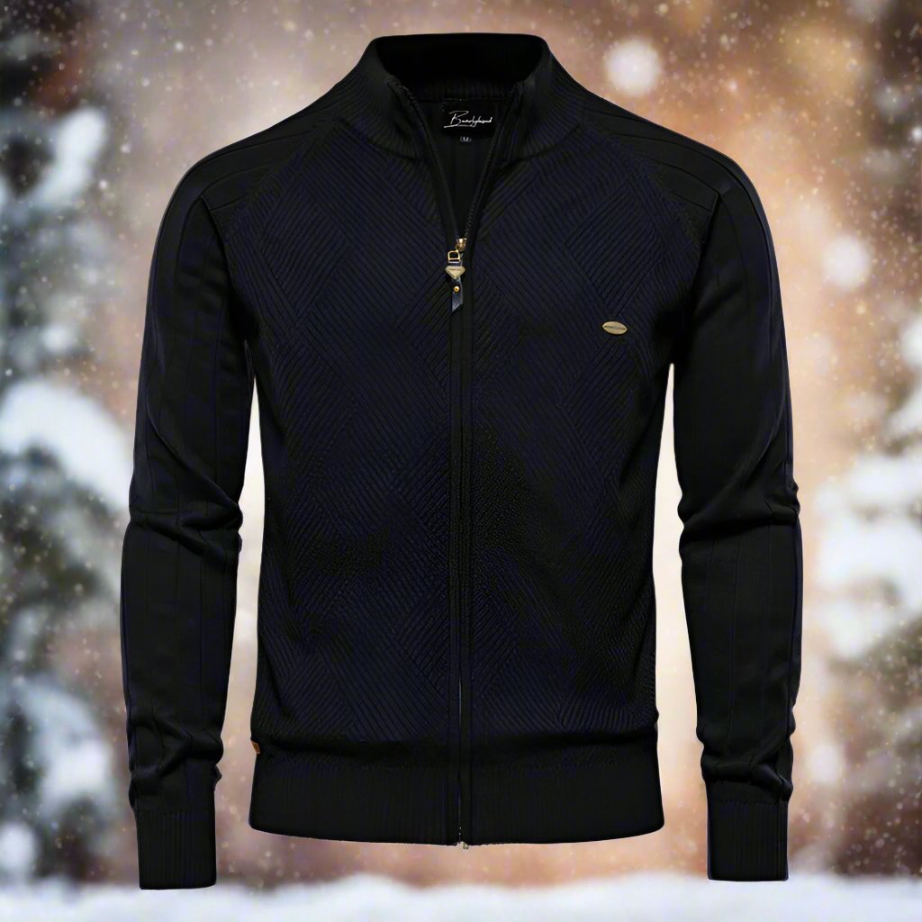 Men’s Knitted Jacket – Regular Fit – High Collar – Zipper Front – Ribbed Cuffs – Wool Blend