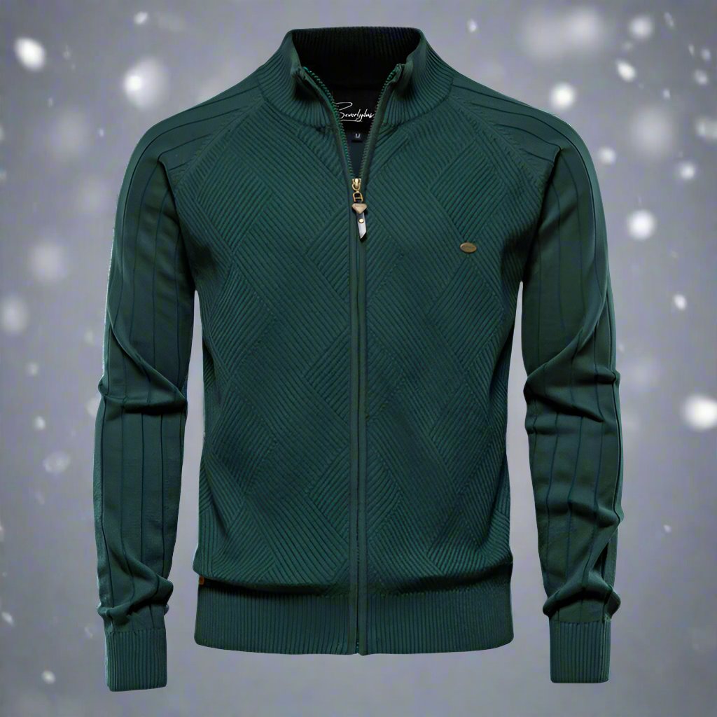 Men’s Knitted Jacket – Regular Fit – High Collar – Zipper Front – Ribbed Cuffs – Wool Blend