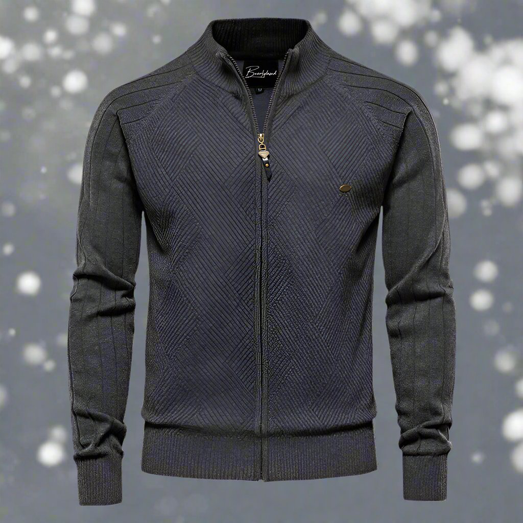 Men’s Knitted Jacket – Regular Fit – High Collar – Zipper Front – Ribbed Cuffs – Wool Blend
