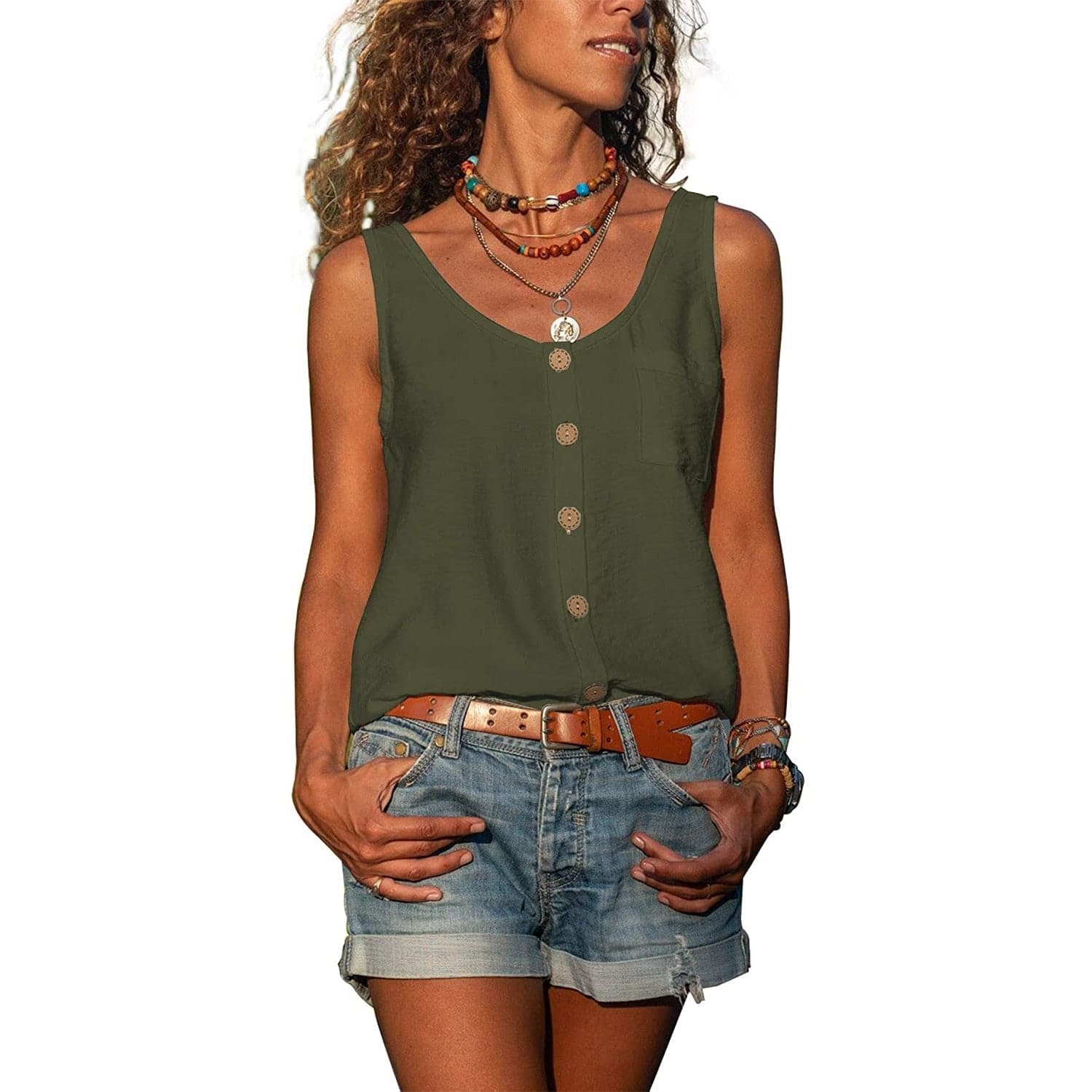 Christy | Sleeveless V-Neck Button Blouse - Casual Summer Style