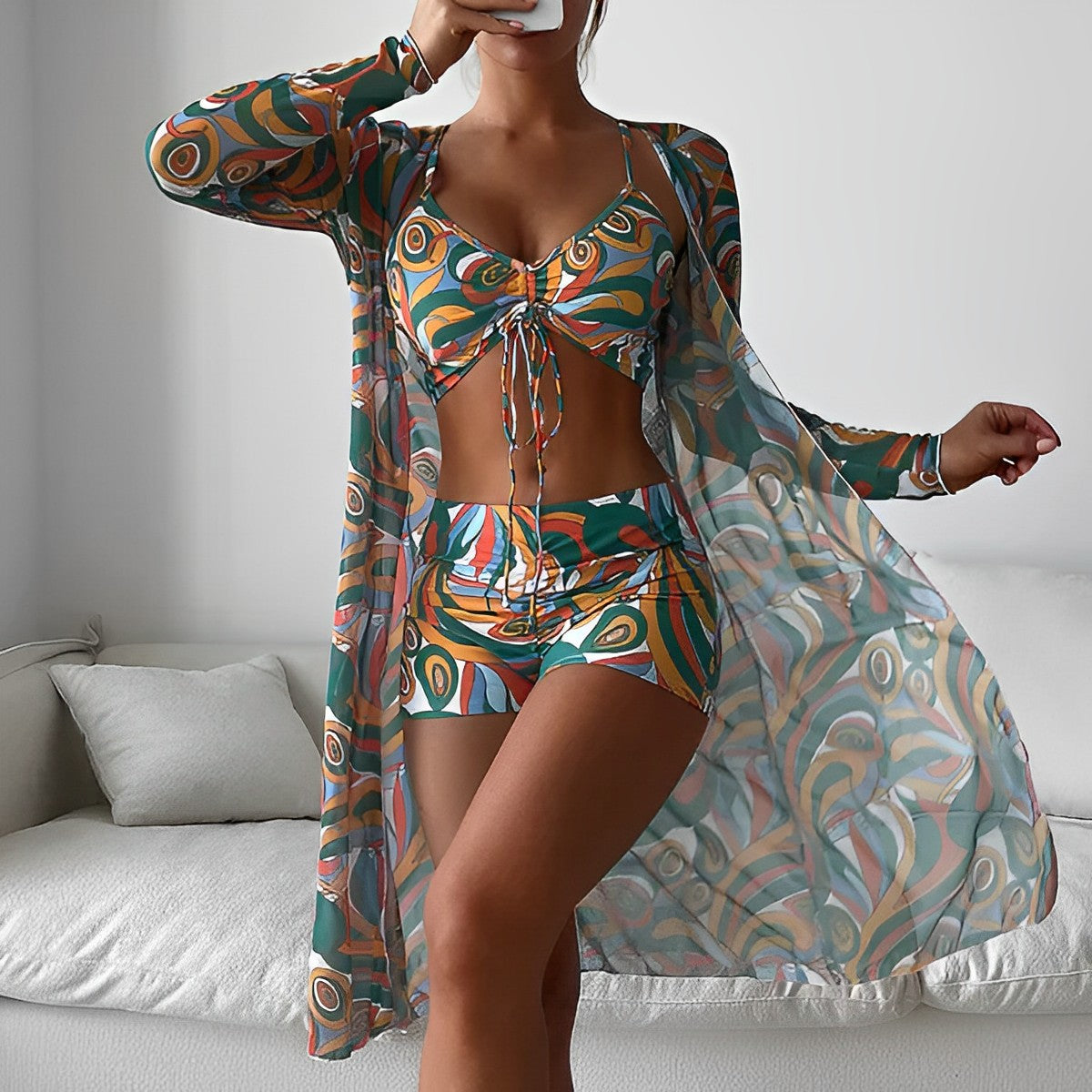 Avice® | Swirl Print Swimsuit With Overlay