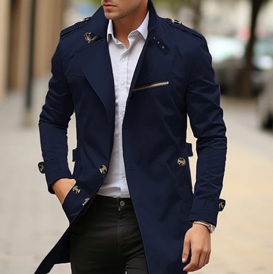 Vincent | Men's Double-Breasted Long Trench Coat