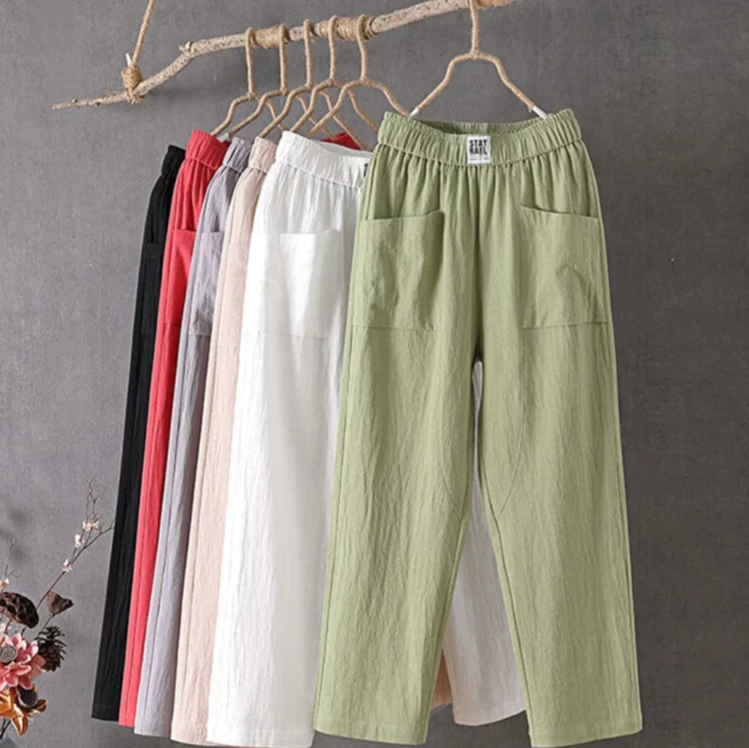 Carolina® | Casual trousers made of cotton and linen with an elastic waistband