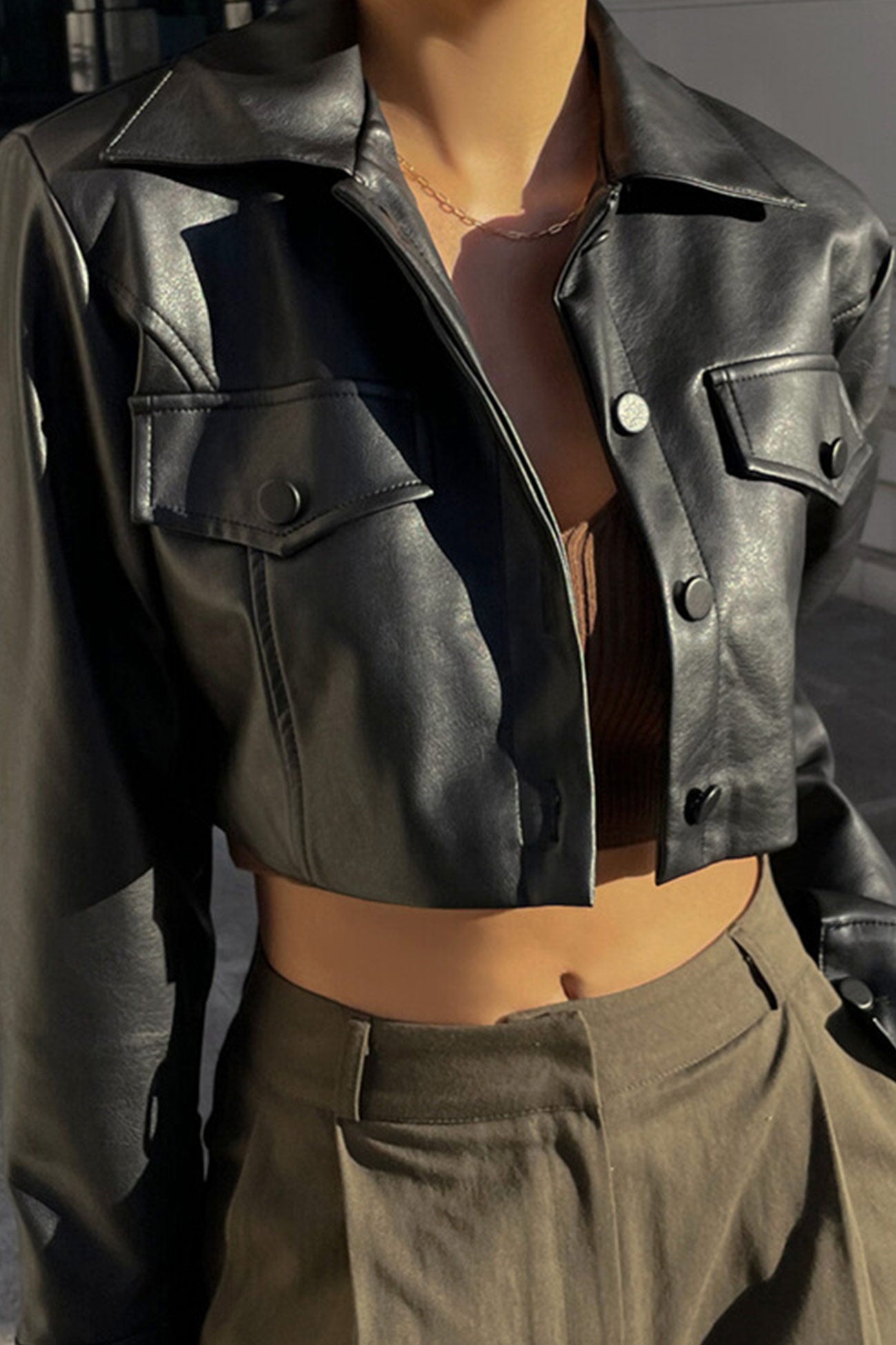 Cristina® | Black short leather jacket
