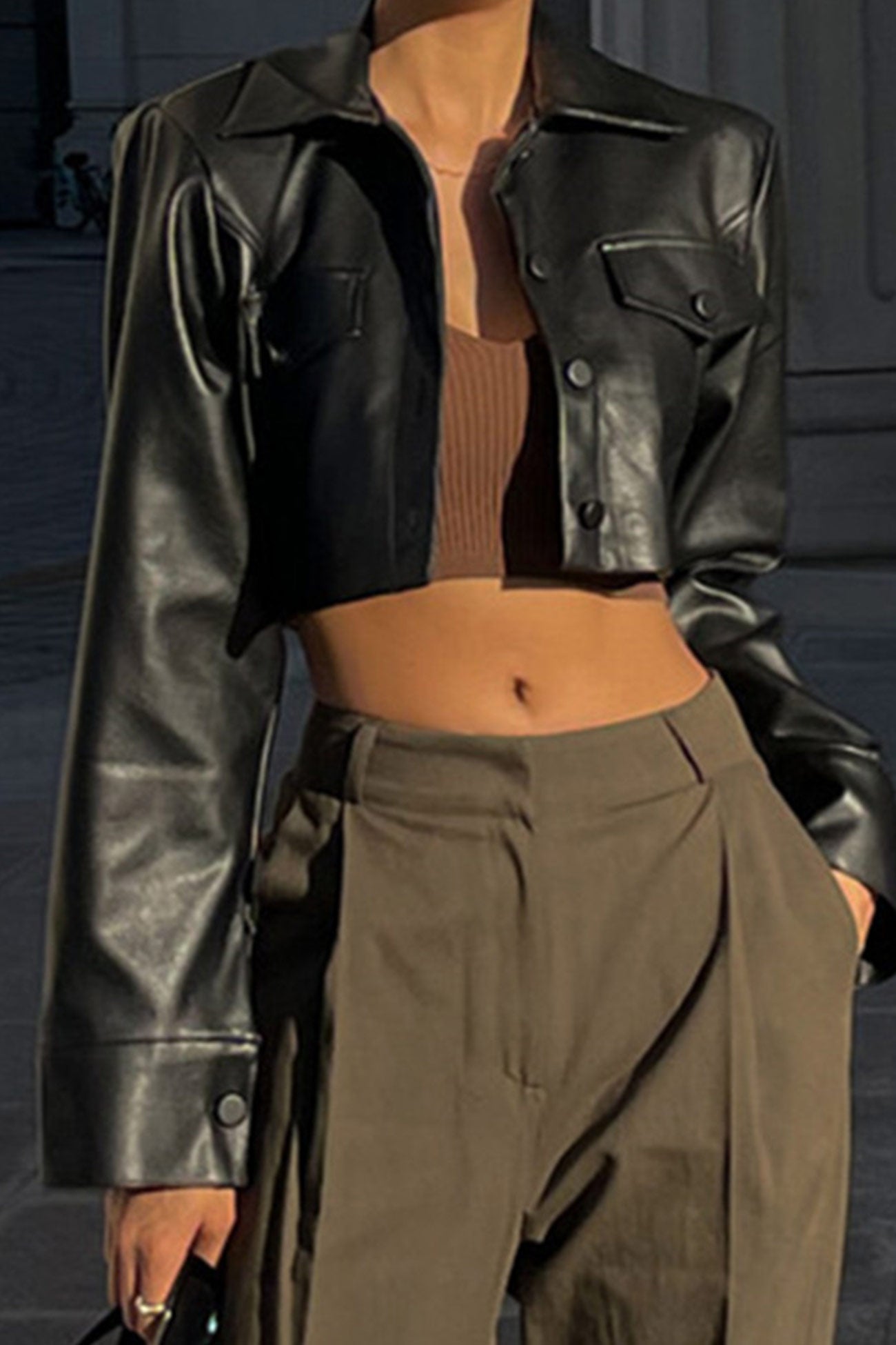 Cristina® | Black short leather jacket