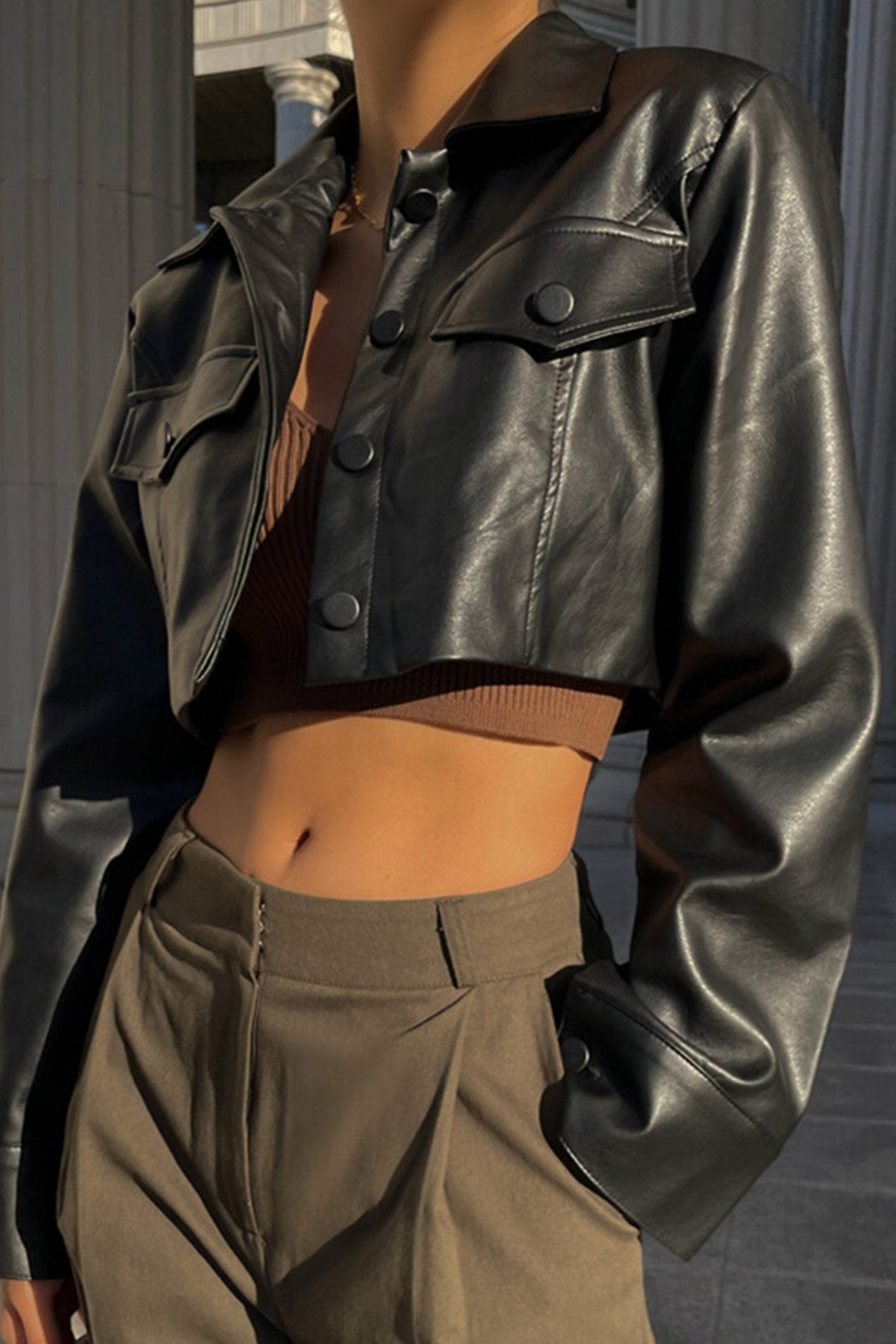 Cristina® | Black short leather jacket