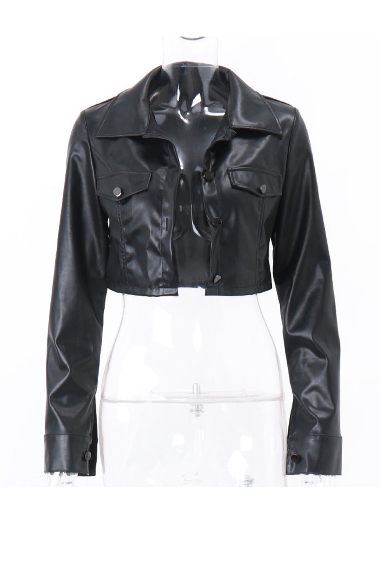 Cristina® | Black short leather jacket