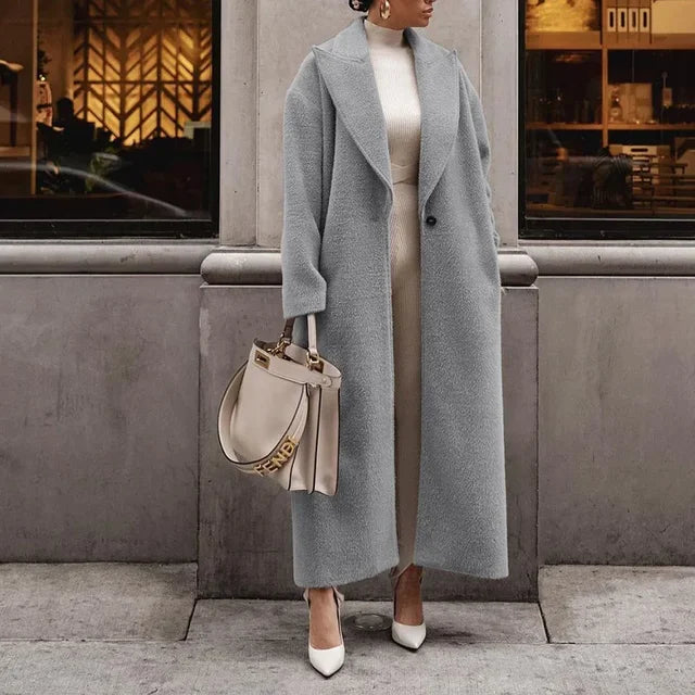 Women’s Oversized Coat – Wool Blend – Full Length – Relaxed Fit – Notched Lapel