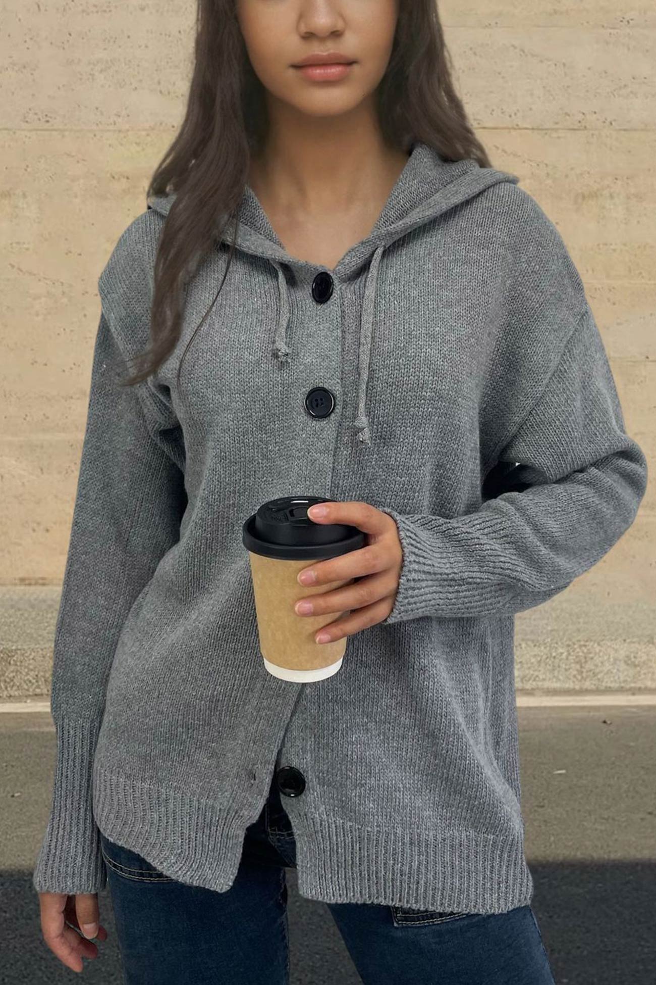 Beata® | Cardigan with button placket and hood