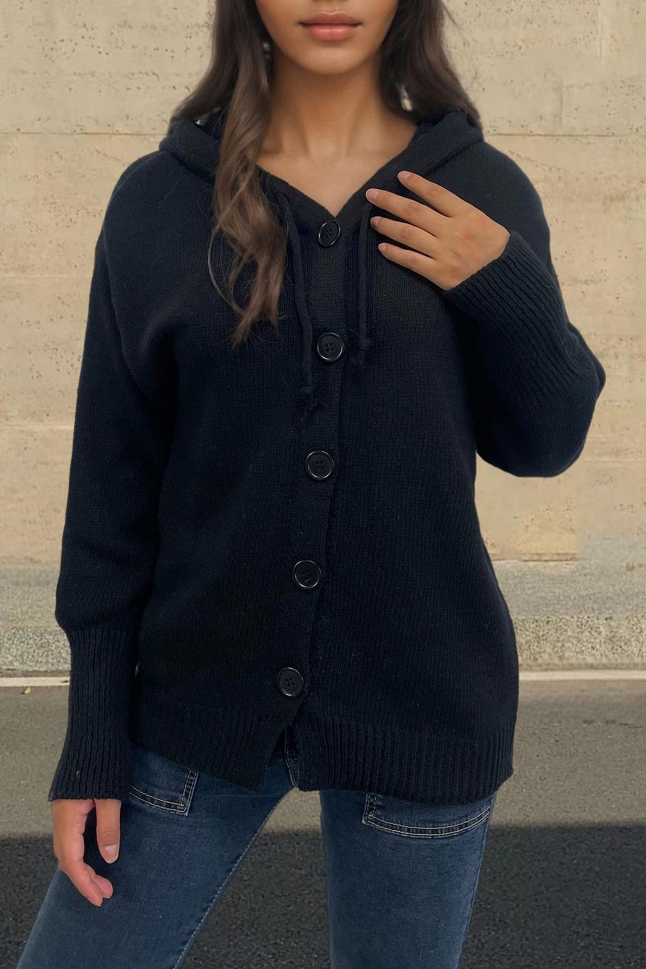 Beata® | Cardigan with button placket and hood