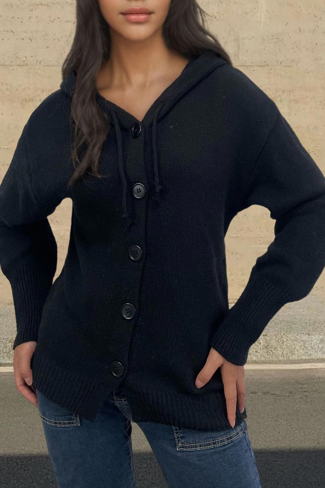 Beata® | Cardigan with button placket and hood