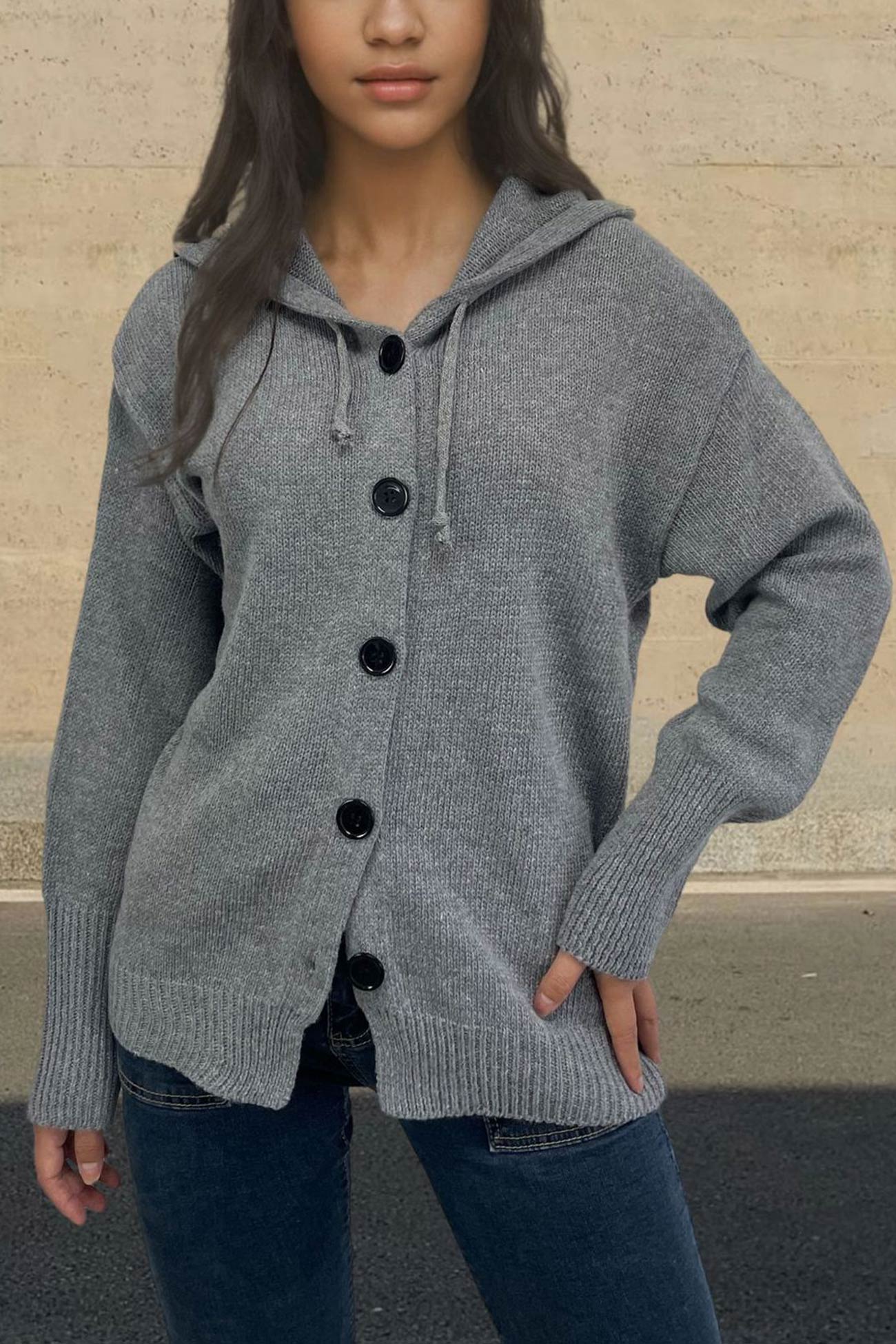 Beata® | Cardigan with button placket and hood