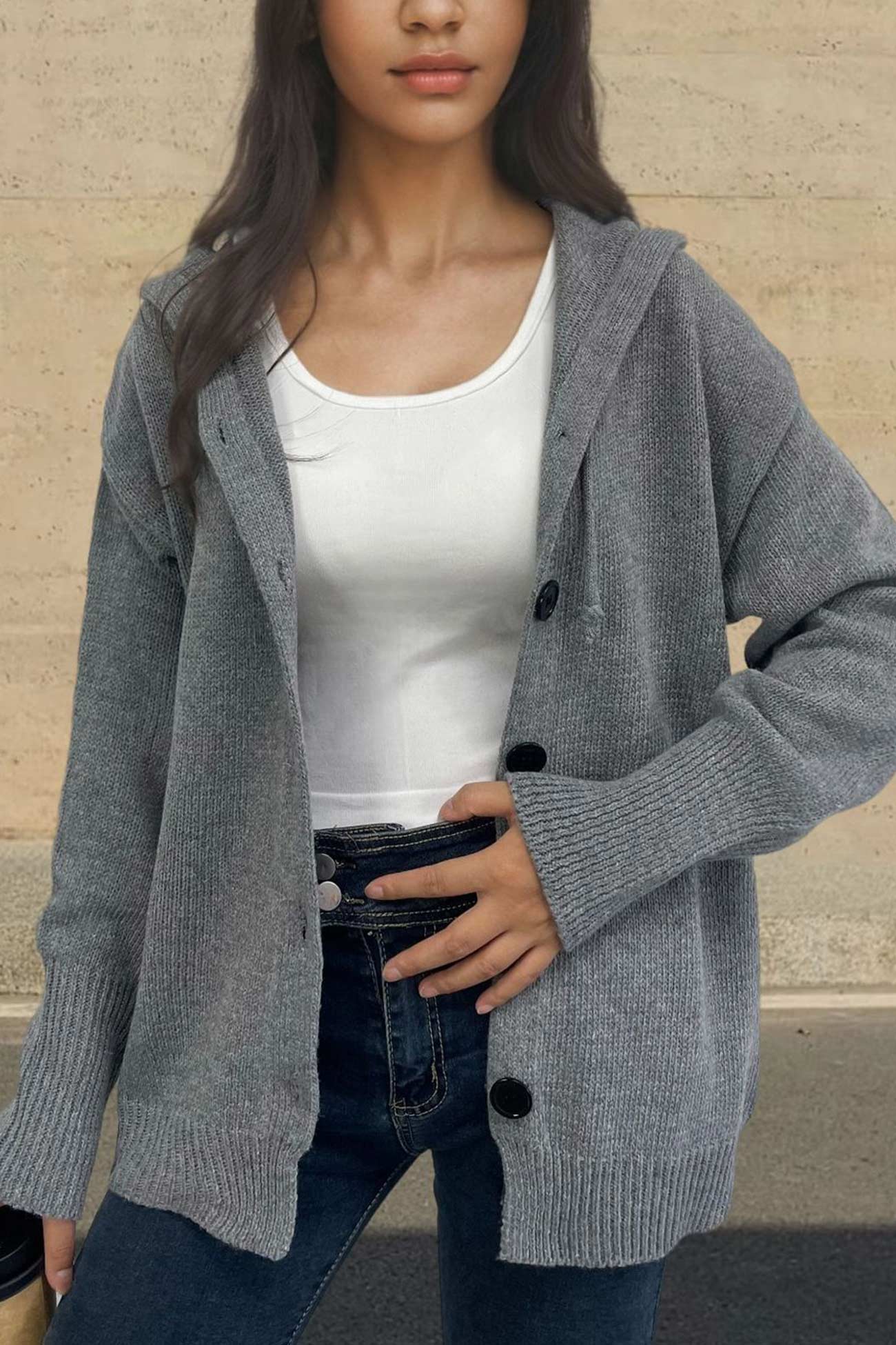 Beata® | Cardigan with button placket and hood