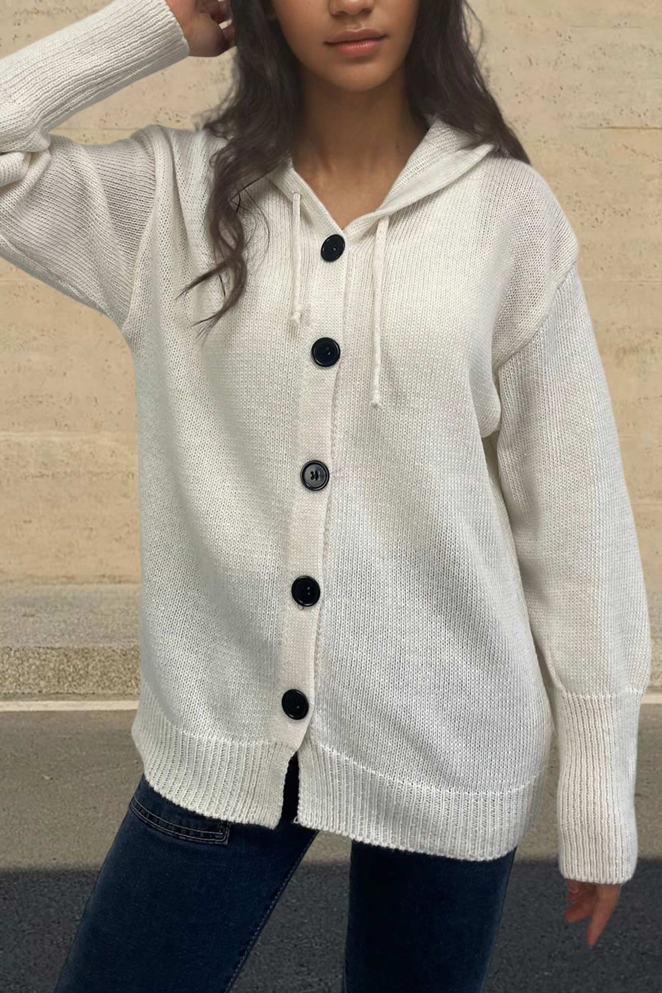 Beata® | Cardigan with button placket and hood