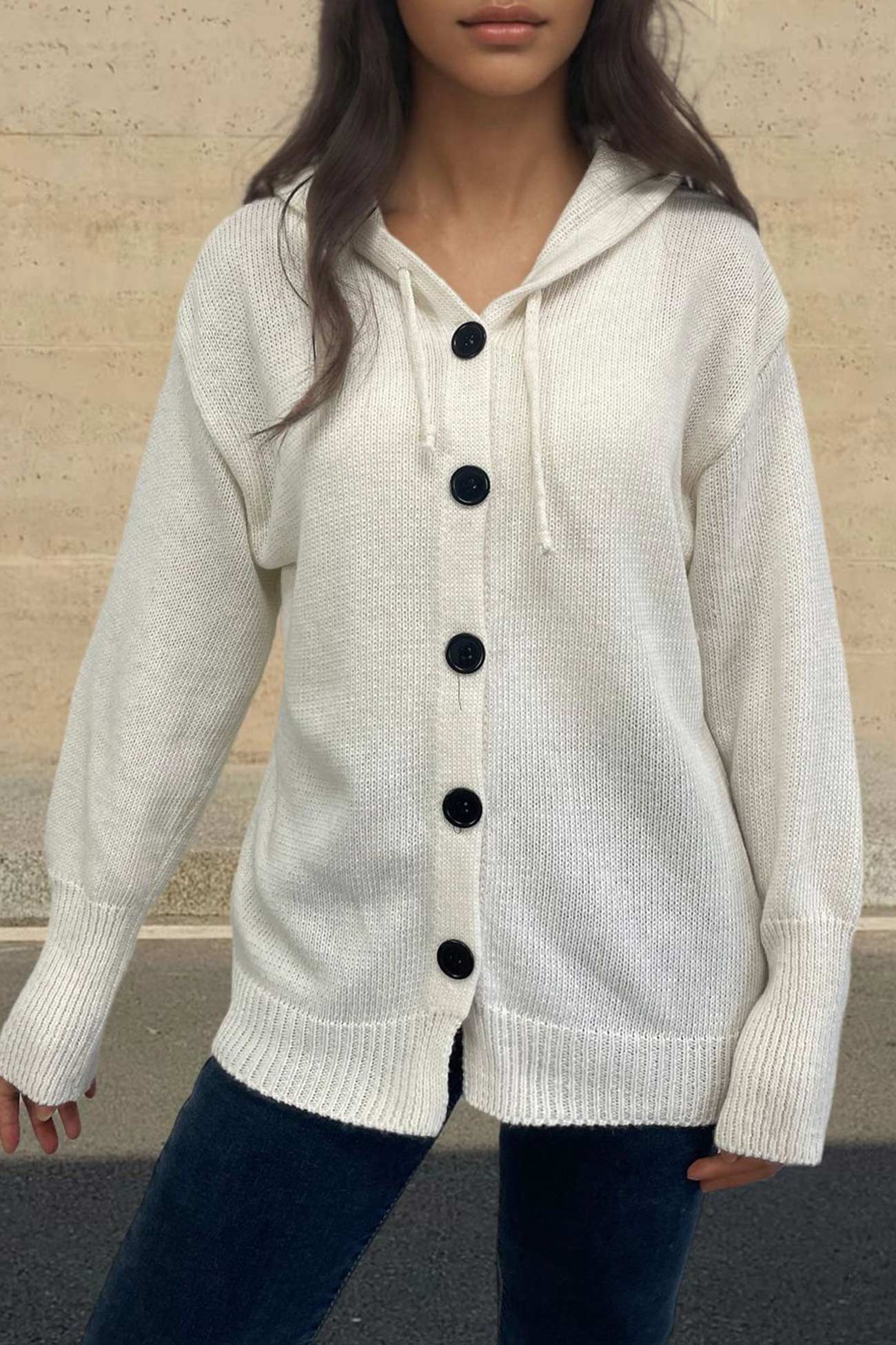 Beata® | Cardigan with button placket and hood
