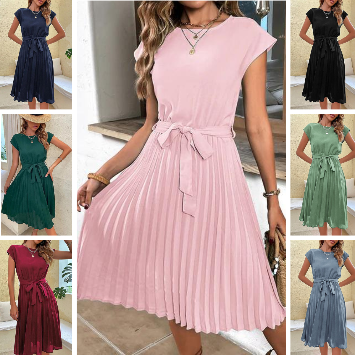 Angelica® | Short Sleeve Pleated Casual Mini Dress For Summer