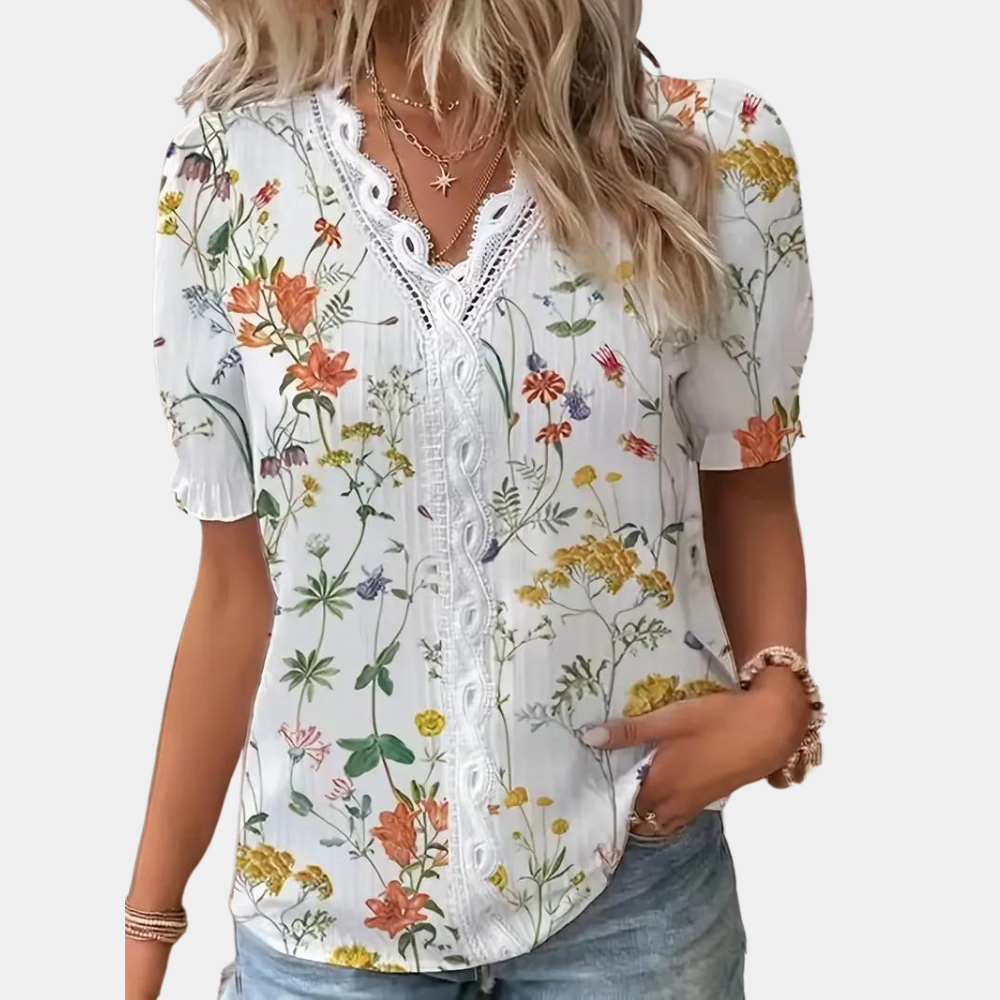 Brisson® | Women'S Floral Blouse With Lace Trim.