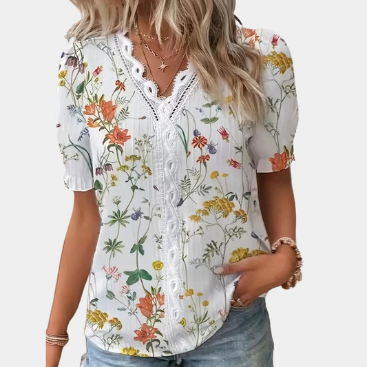 Brisson® | Women'S Floral Blouse With Lace Trim.