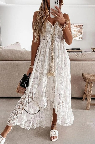 Daniela® | Women's Crochet Fringe Lace Dress In White