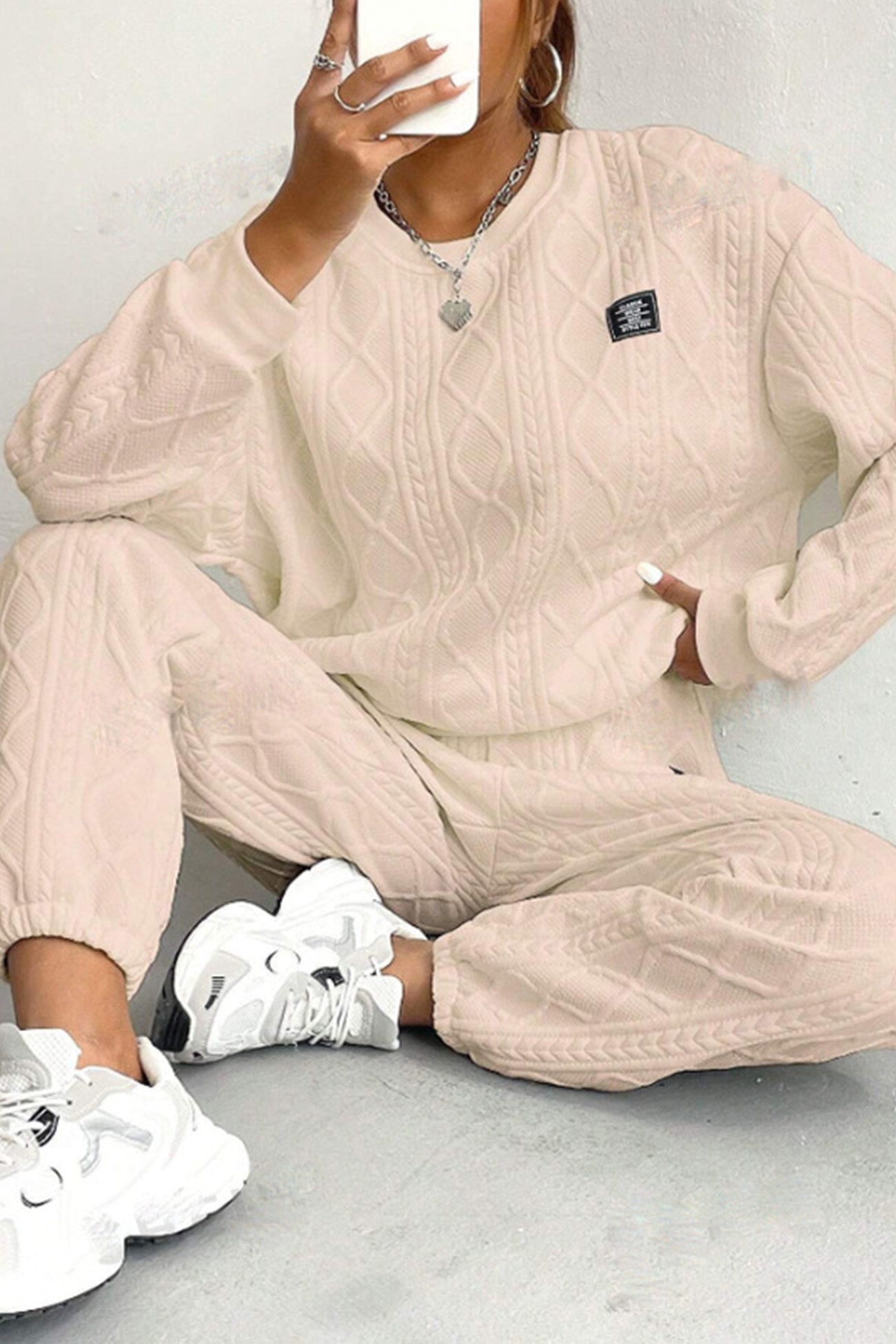 Clara® | Cable knit crew neck sweatshirt set