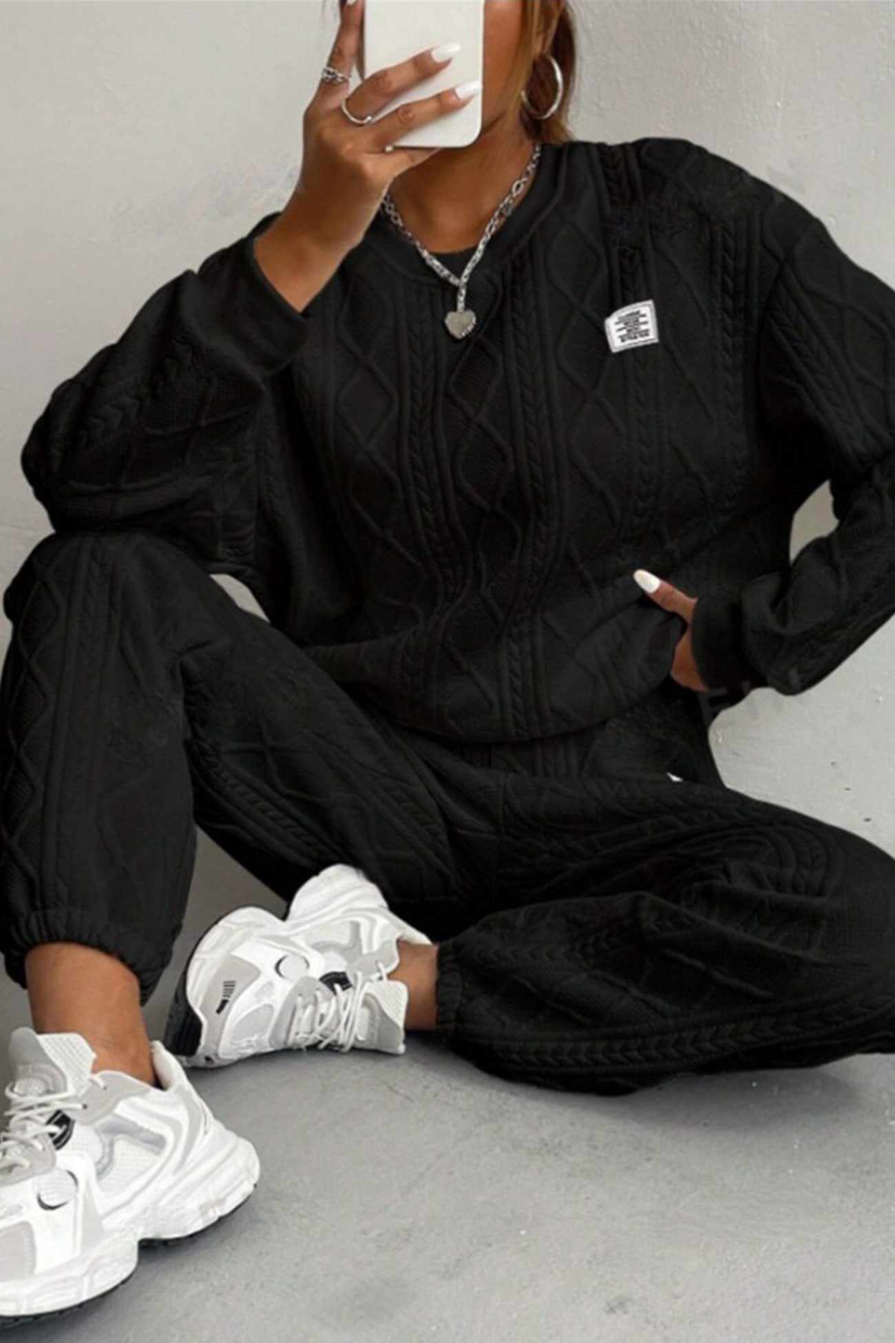 Clara® | Cable knit crew neck sweatshirt set