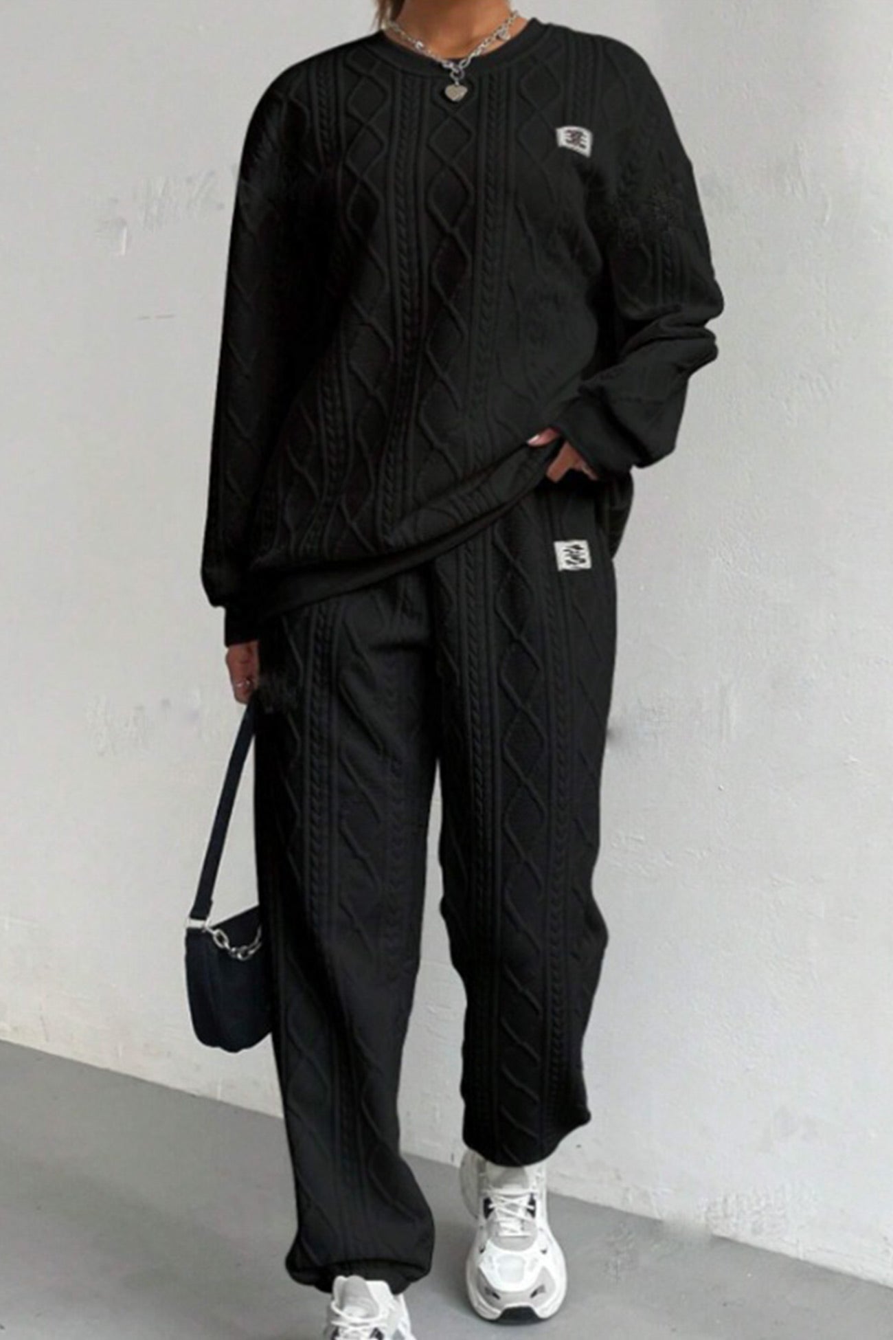 Clara® | Cable knit crew neck sweatshirt set