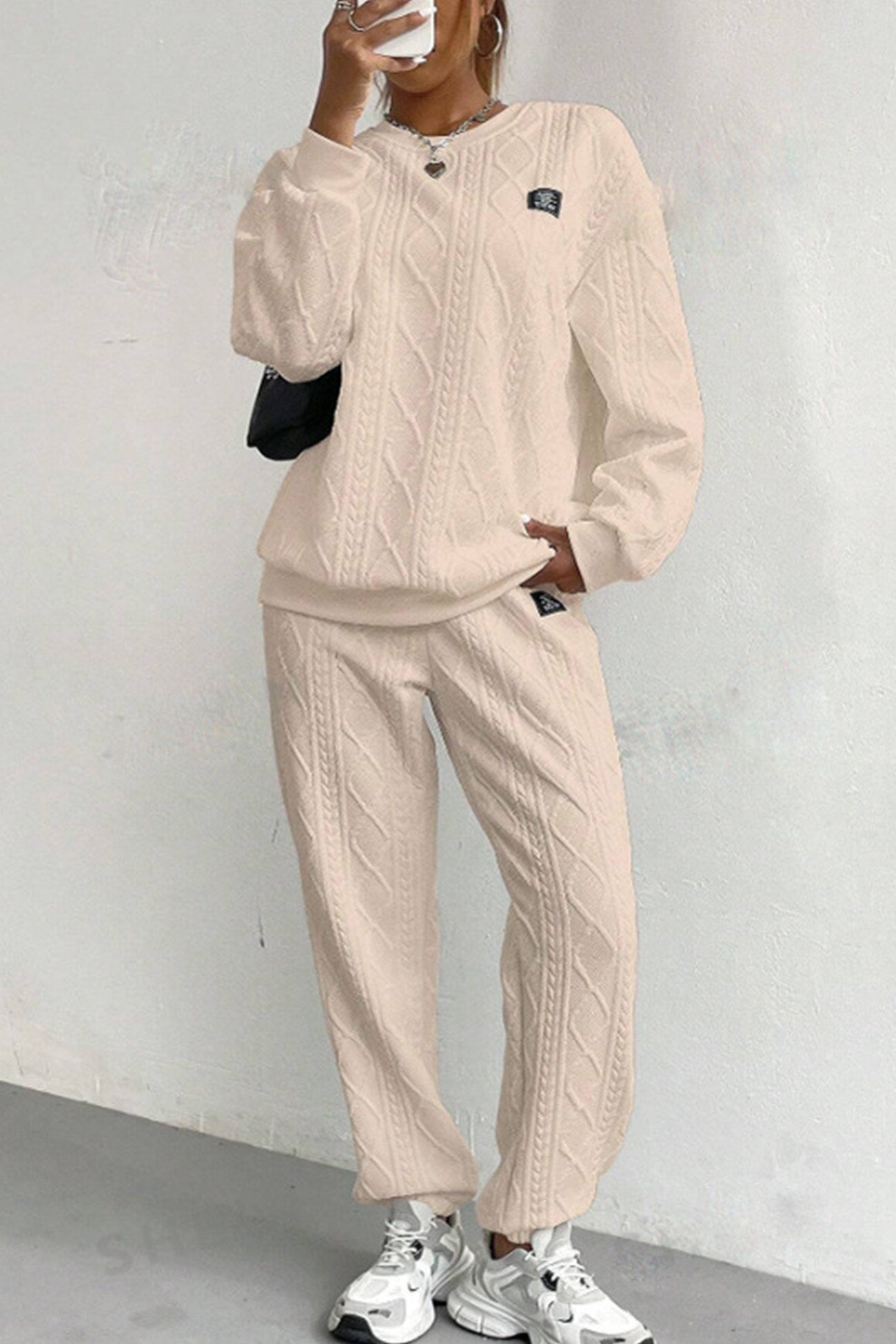 Clara® | Cable knit crew neck sweatshirt set