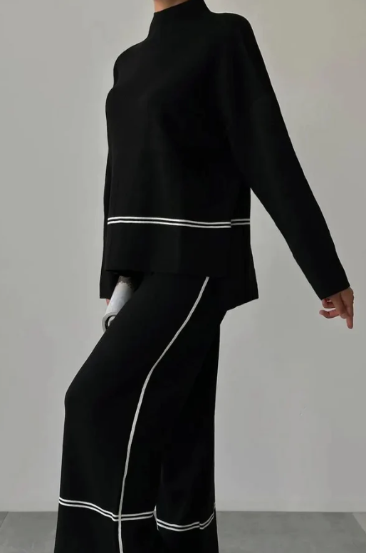Elara® | Women Spring Summer Solid Color Casual Top Comfortable Design Suit Loose Two-Piece Set Sweater and Pants