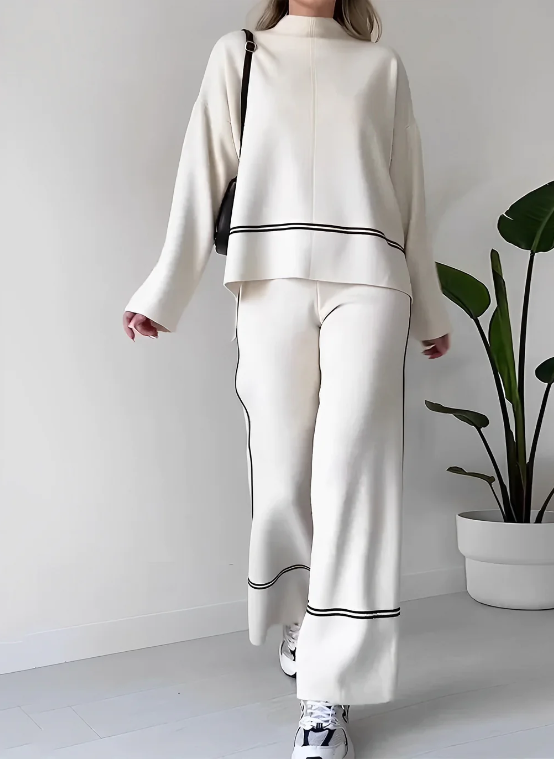 Elara® | Women Spring Summer Solid Color Casual Top Comfortable Design Suit Loose Two-Piece Set Sweater and Pants