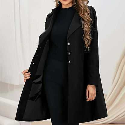 Women’s Wool Coat – Slim Fit – Mid Length – Notched Lapel – Double Breasted