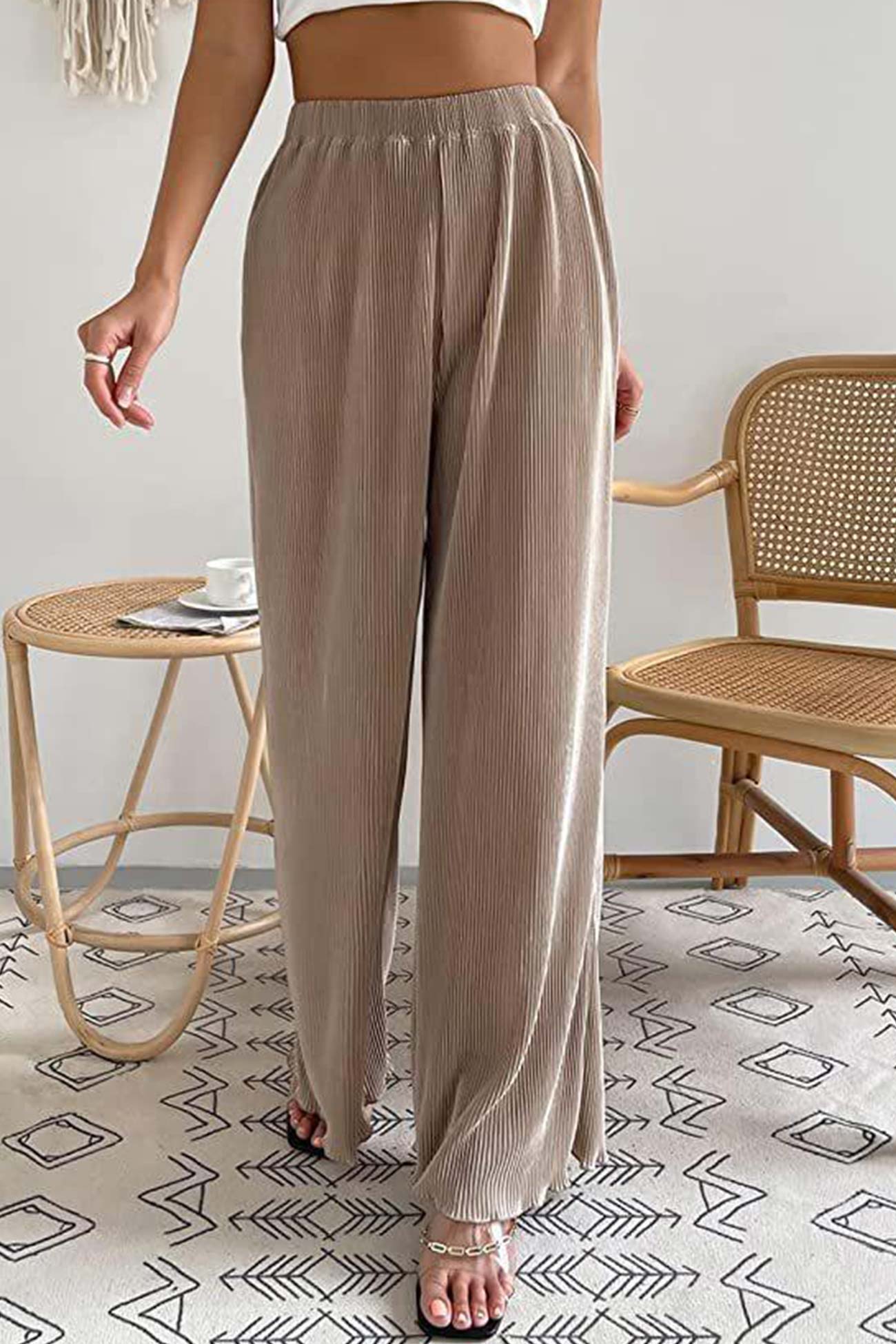 Barbara® | Casual Solid Color Elastic Waist Long Wide Leg Pants
