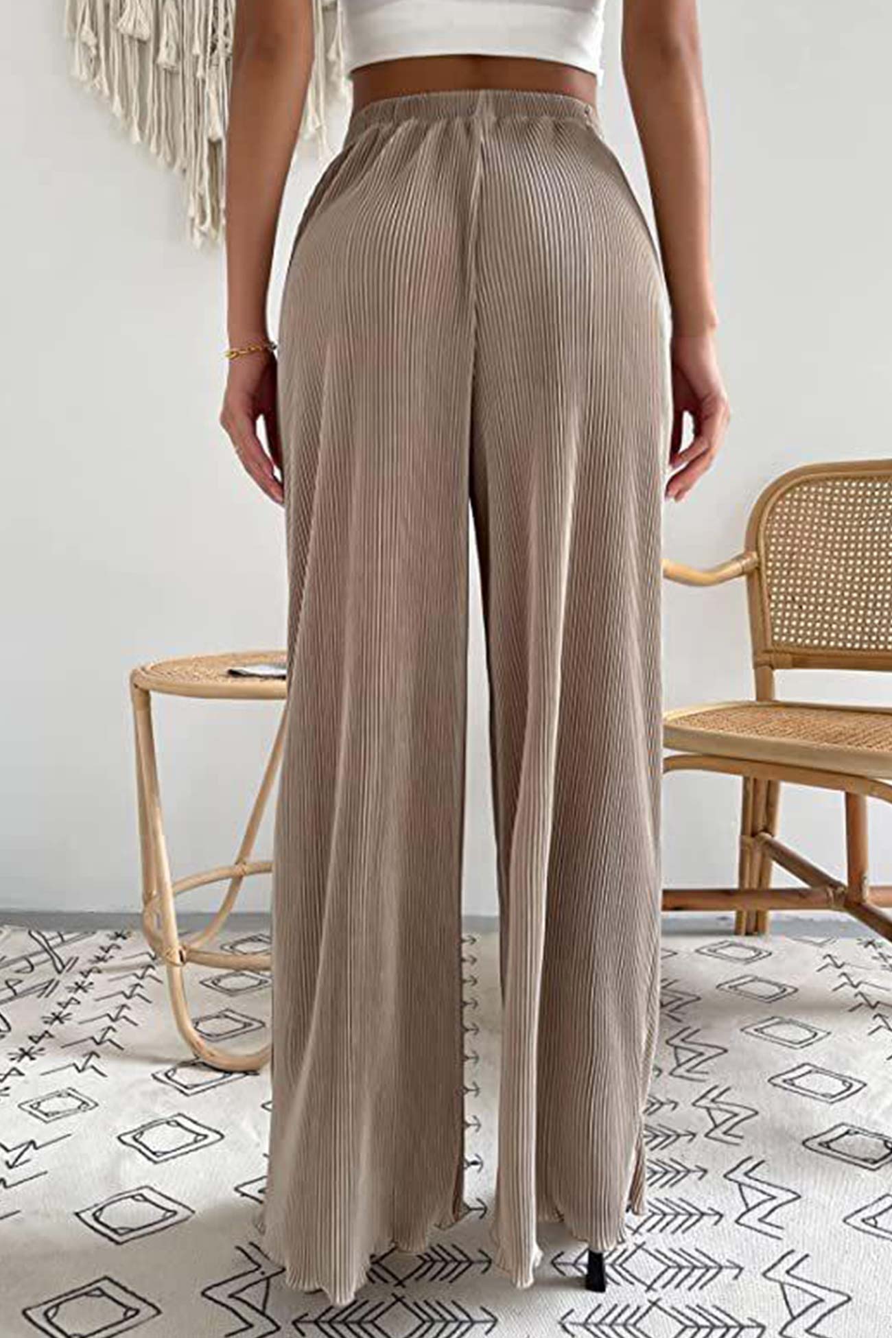 Barbara® | Casual Solid Color Elastic Waist Long Wide Leg Pants