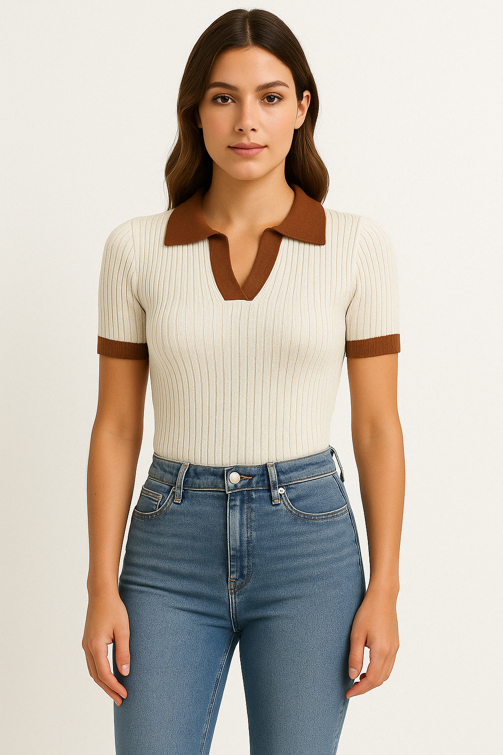 Fiona | Women's Fitted Ribbed Polo Top