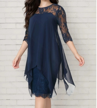 Christina | Elegant Relaxed Fit Midi Dress with Lace Sleeves