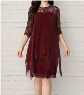 Christina | Elegant Relaxed Fit Midi Dress with Lace Sleeves