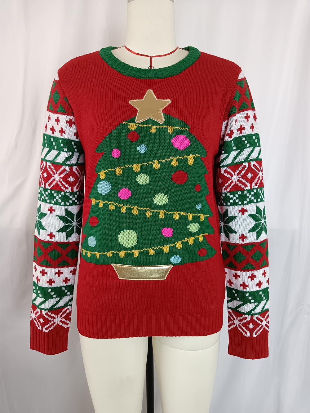 Elda® | Knitted sweater with Christmas tree embroidery for an ugly Christmas