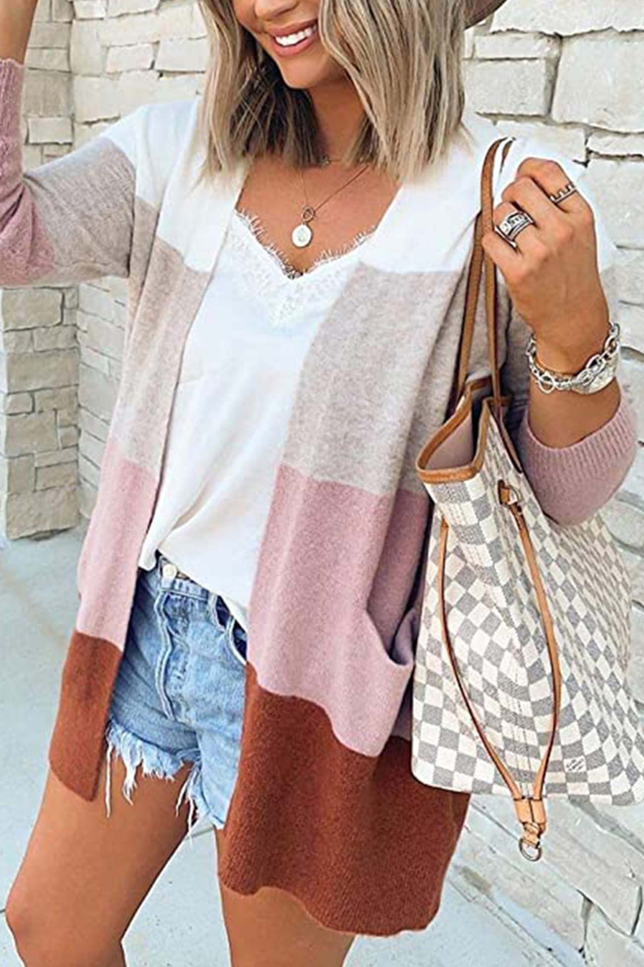 Beatrice® | Color block open front cardigan