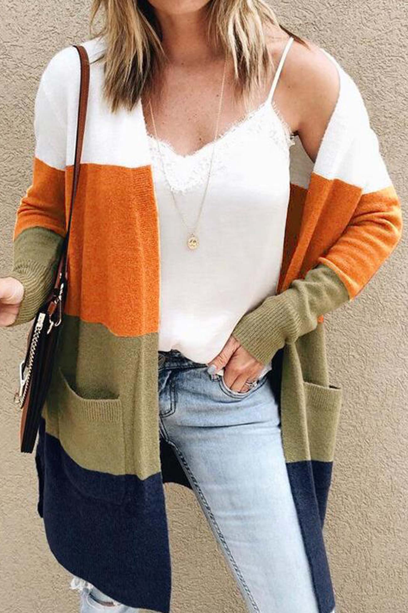 Beatrice® | Color block open front cardigan