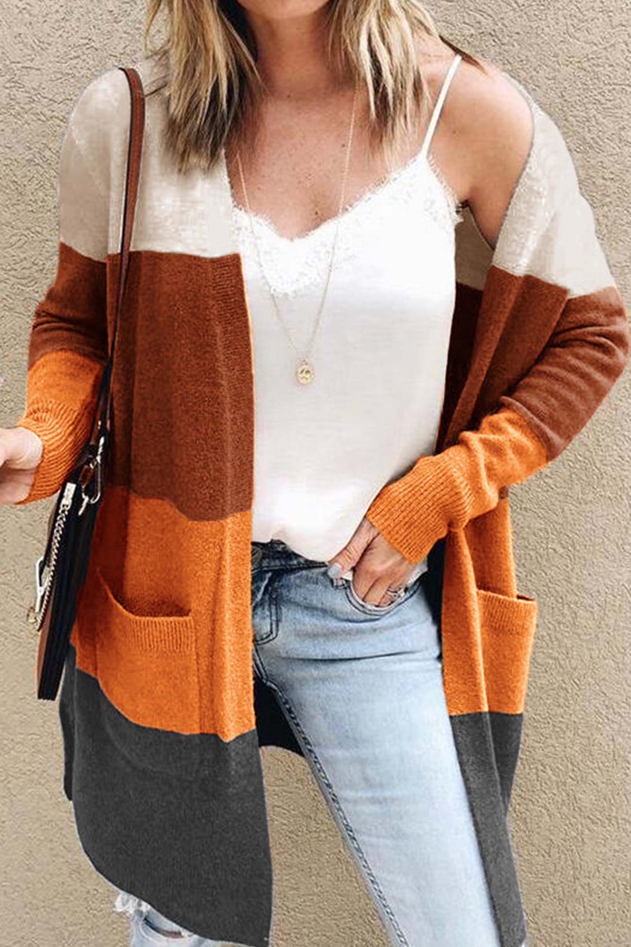 Beatrice® | Color block open front cardigan