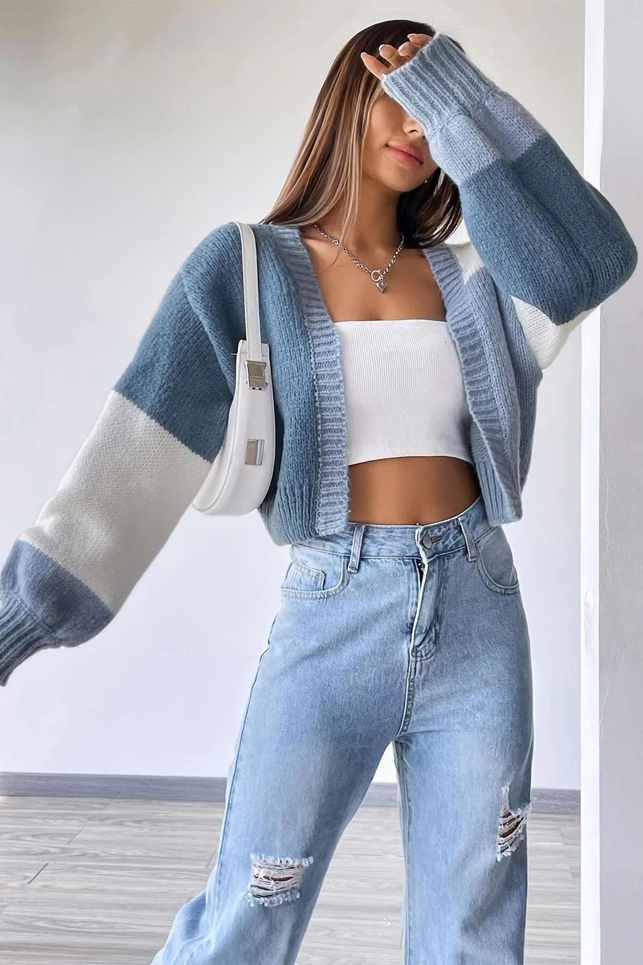 Dolores® | Colorblock Open Front Long Sleeve Cardigan