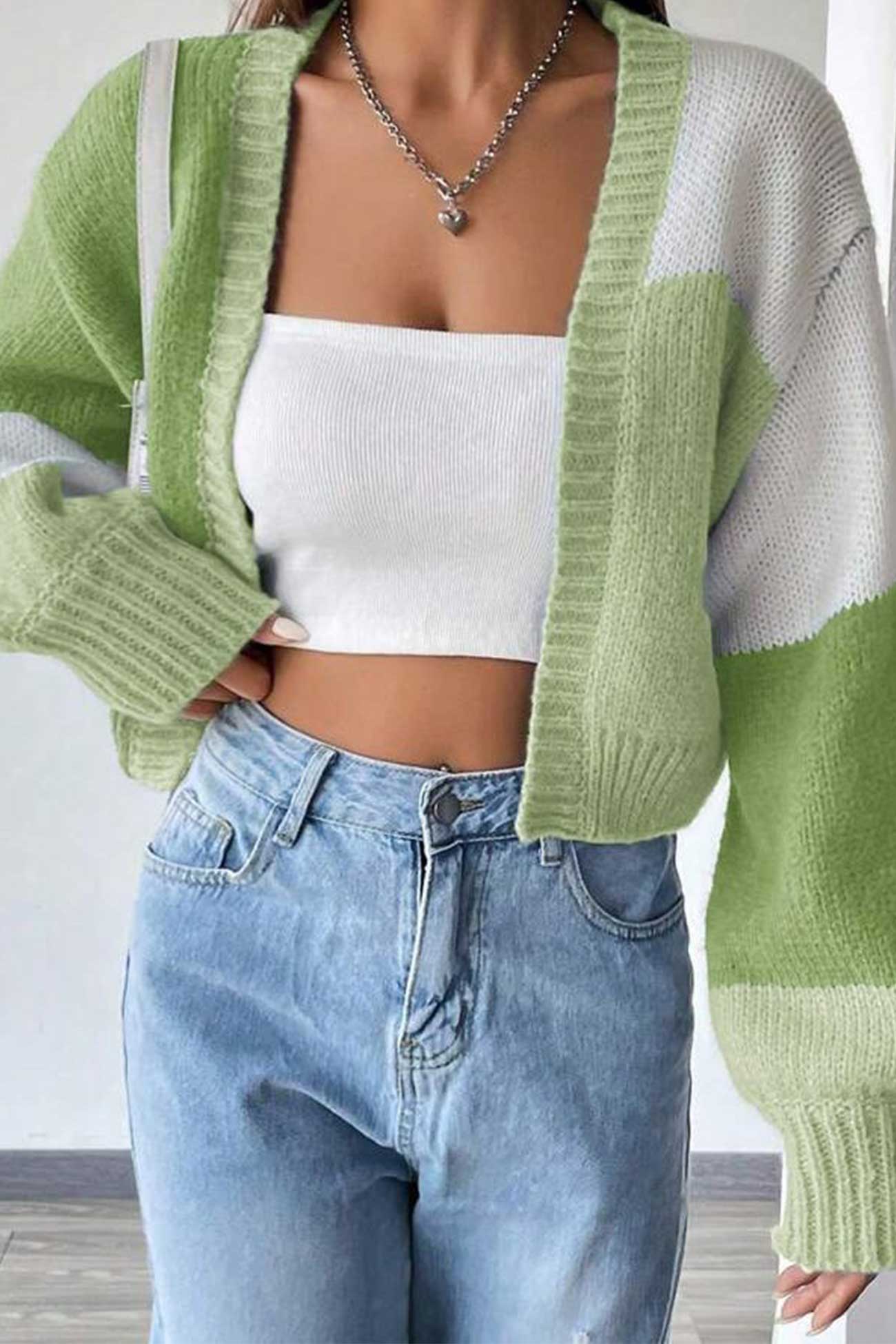 Dolores® | Colorblock Open Front Long Sleeve Cardigan