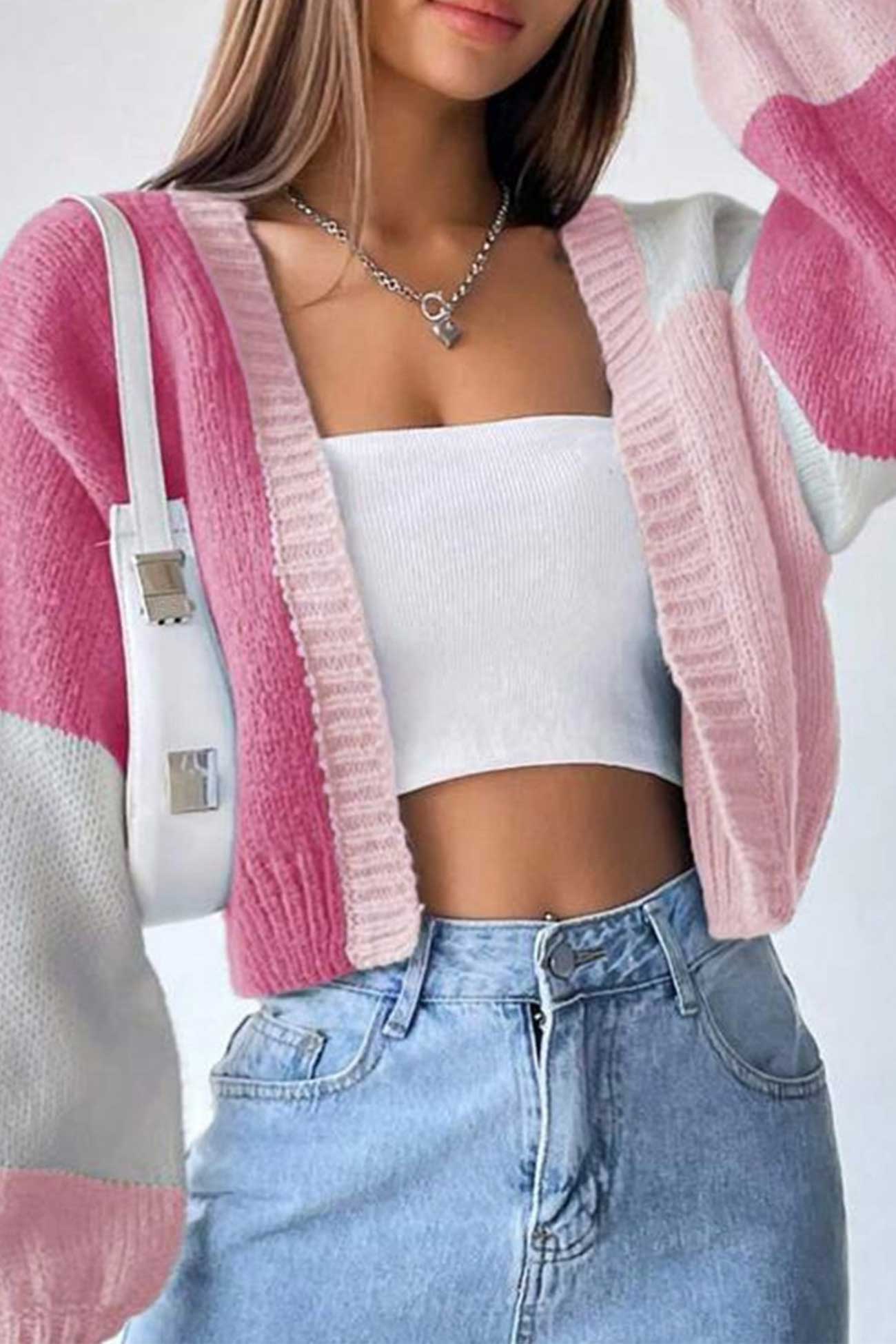 Dolores® | Colorblock Open Front Long Sleeve Cardigan