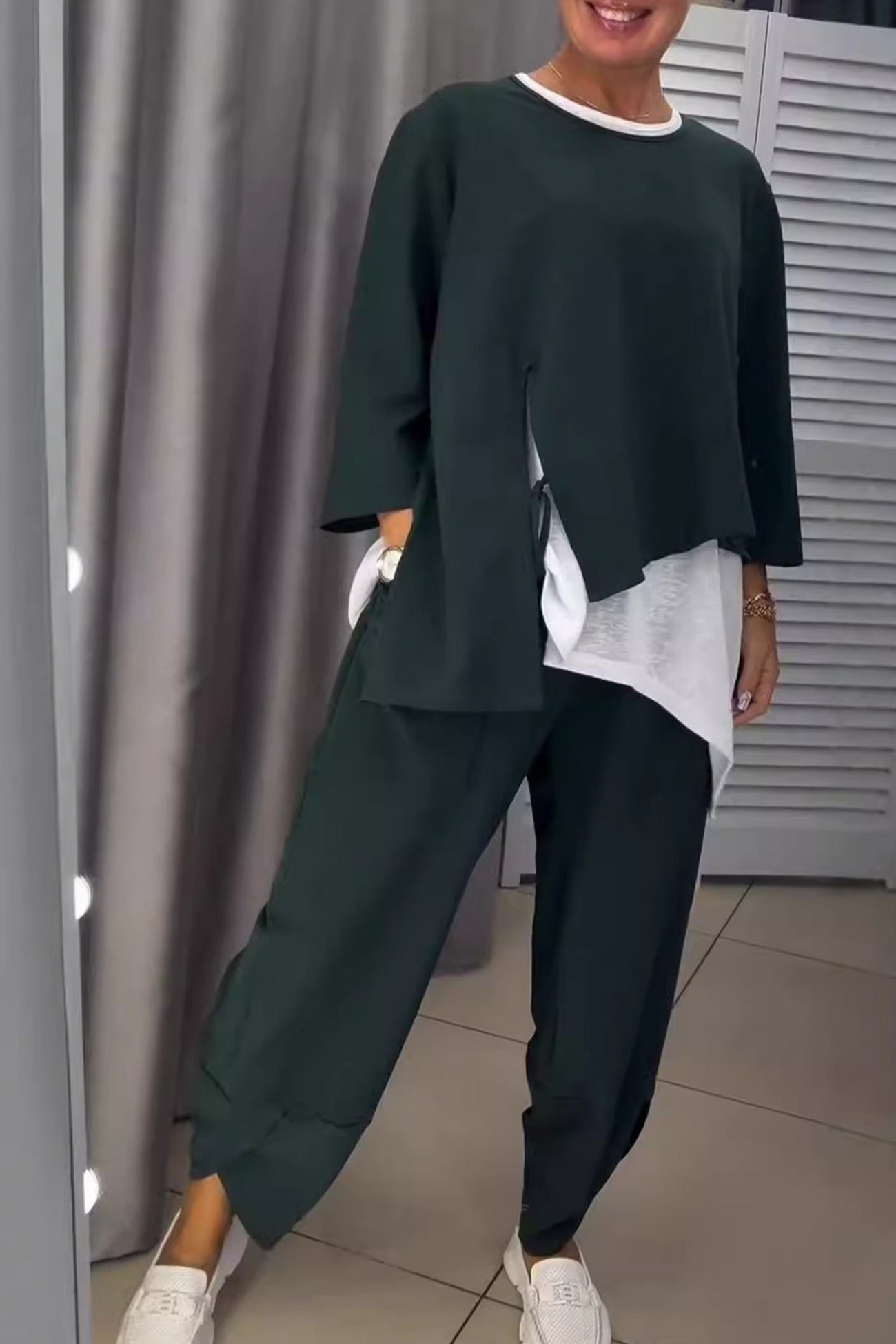 Dana® | Fake two-piece set with drawstring in contrasting color