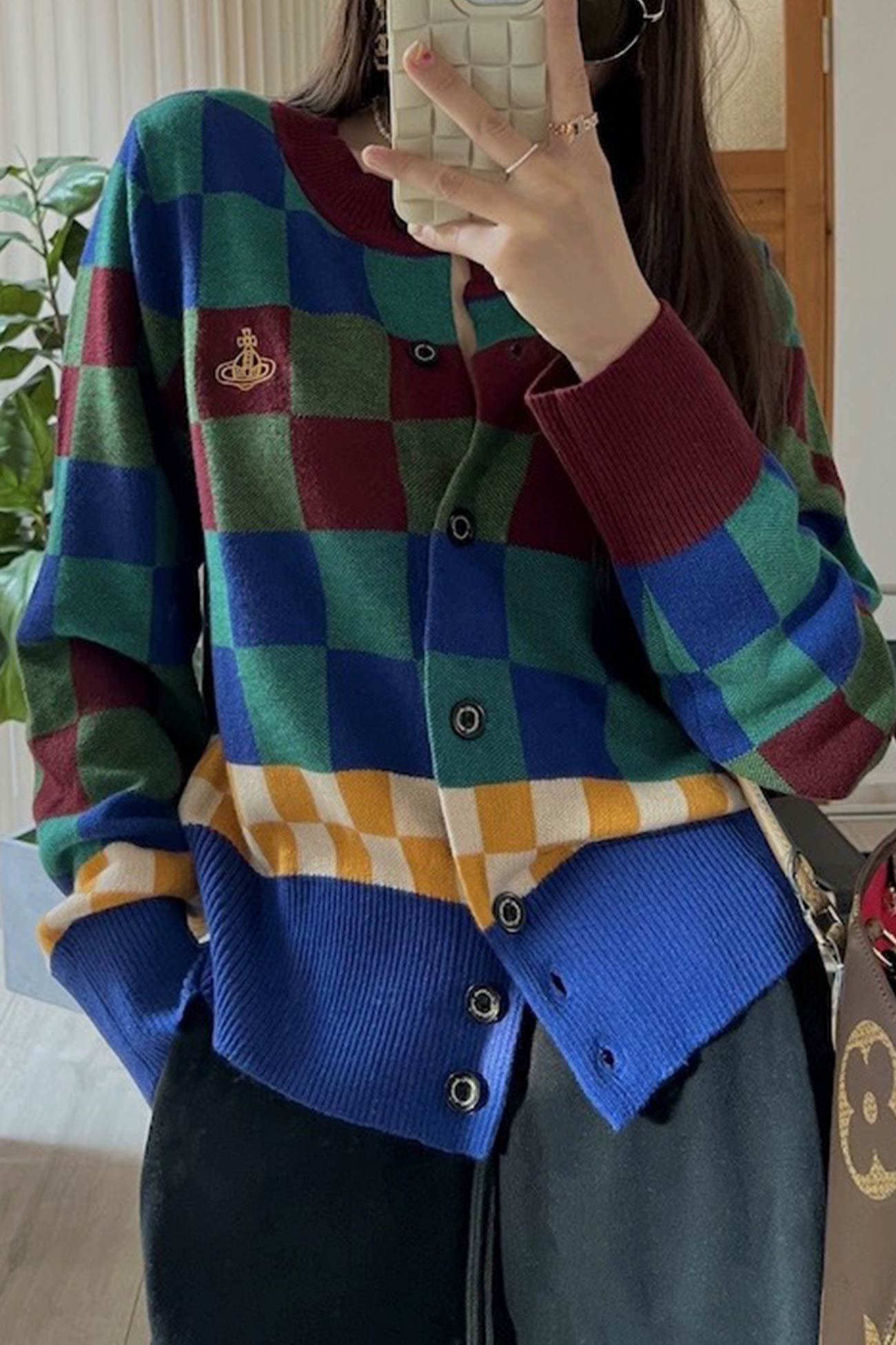 Anita® | Contrast checked knit cardigan