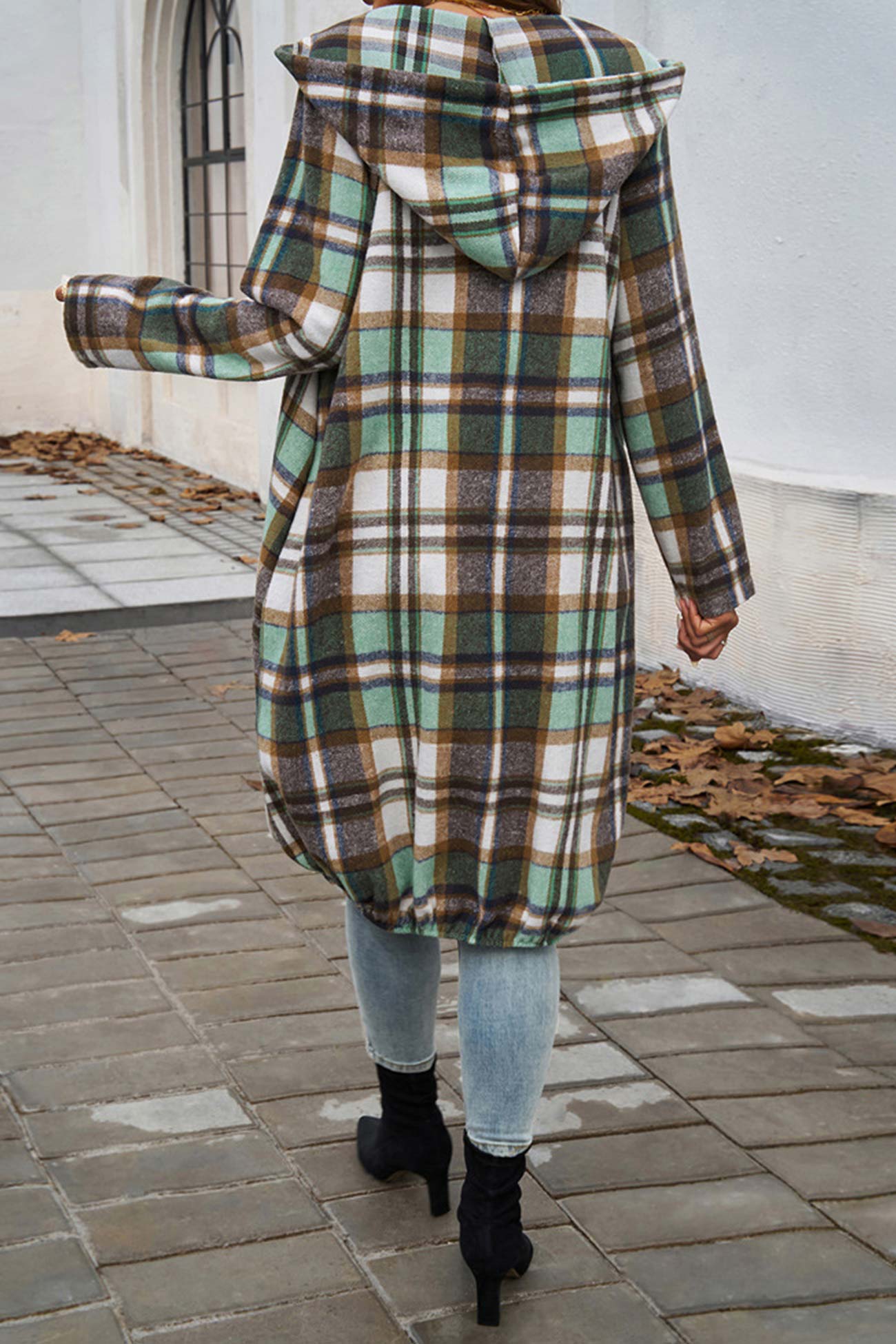 Carmen® | Mid-length hoodie with contrast check pattern and zip fastening