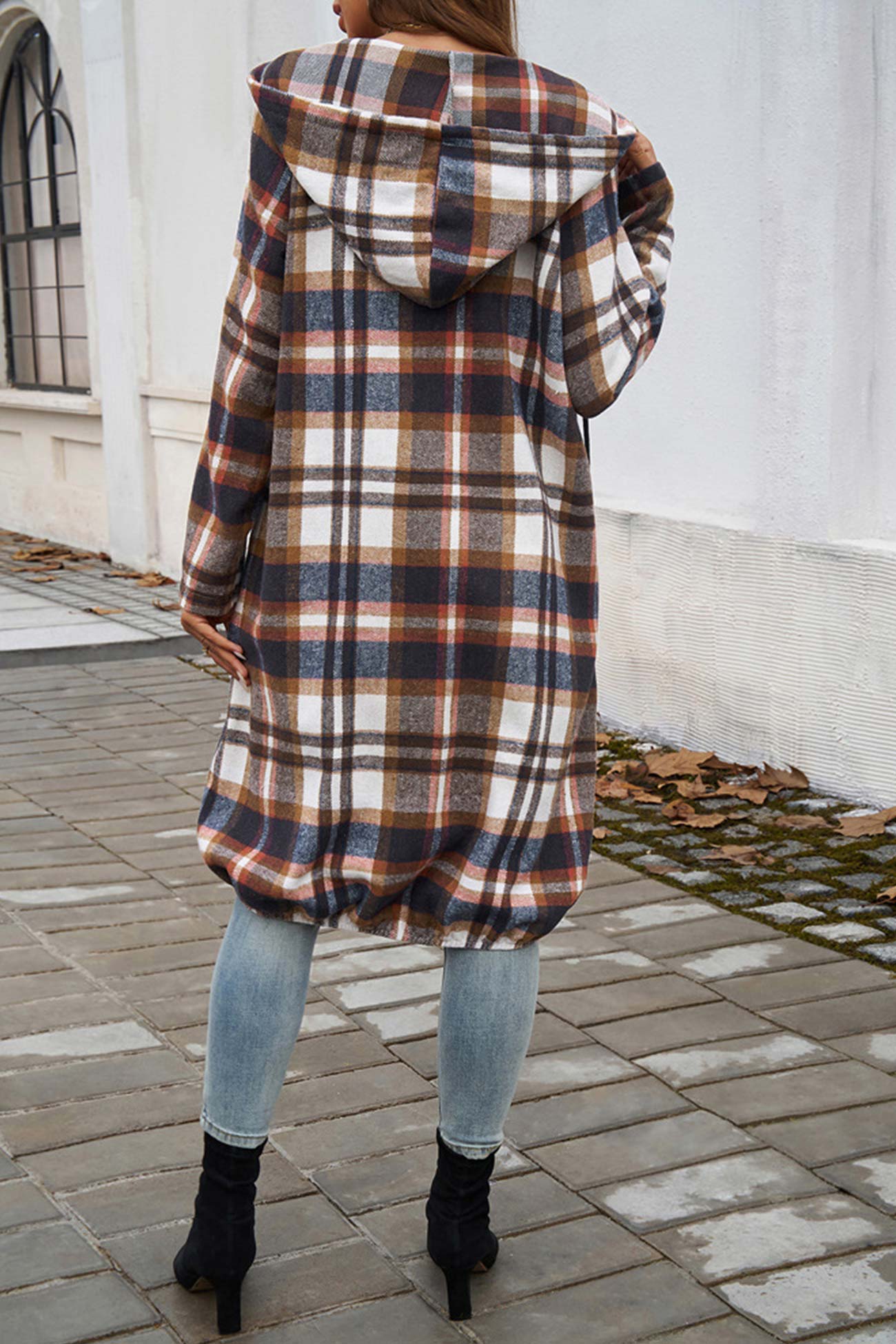 Carmen® | Mid-length hoodie with contrast check pattern and zip fastening