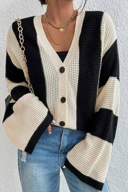 Carla® | Contrast Striped Flare Sleeve Cardigan