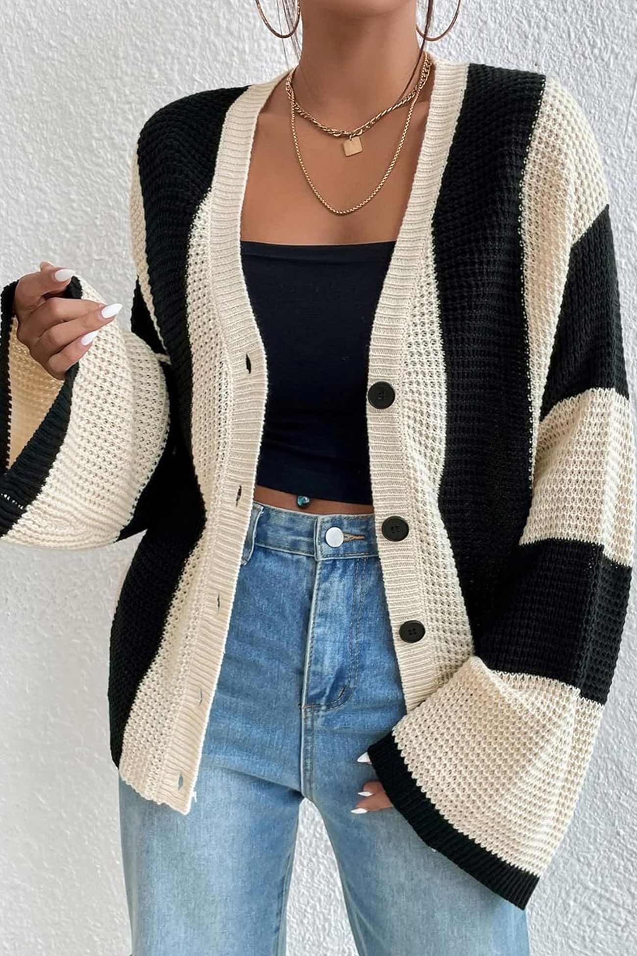Carla® | Contrast Striped Flare Sleeve Cardigan